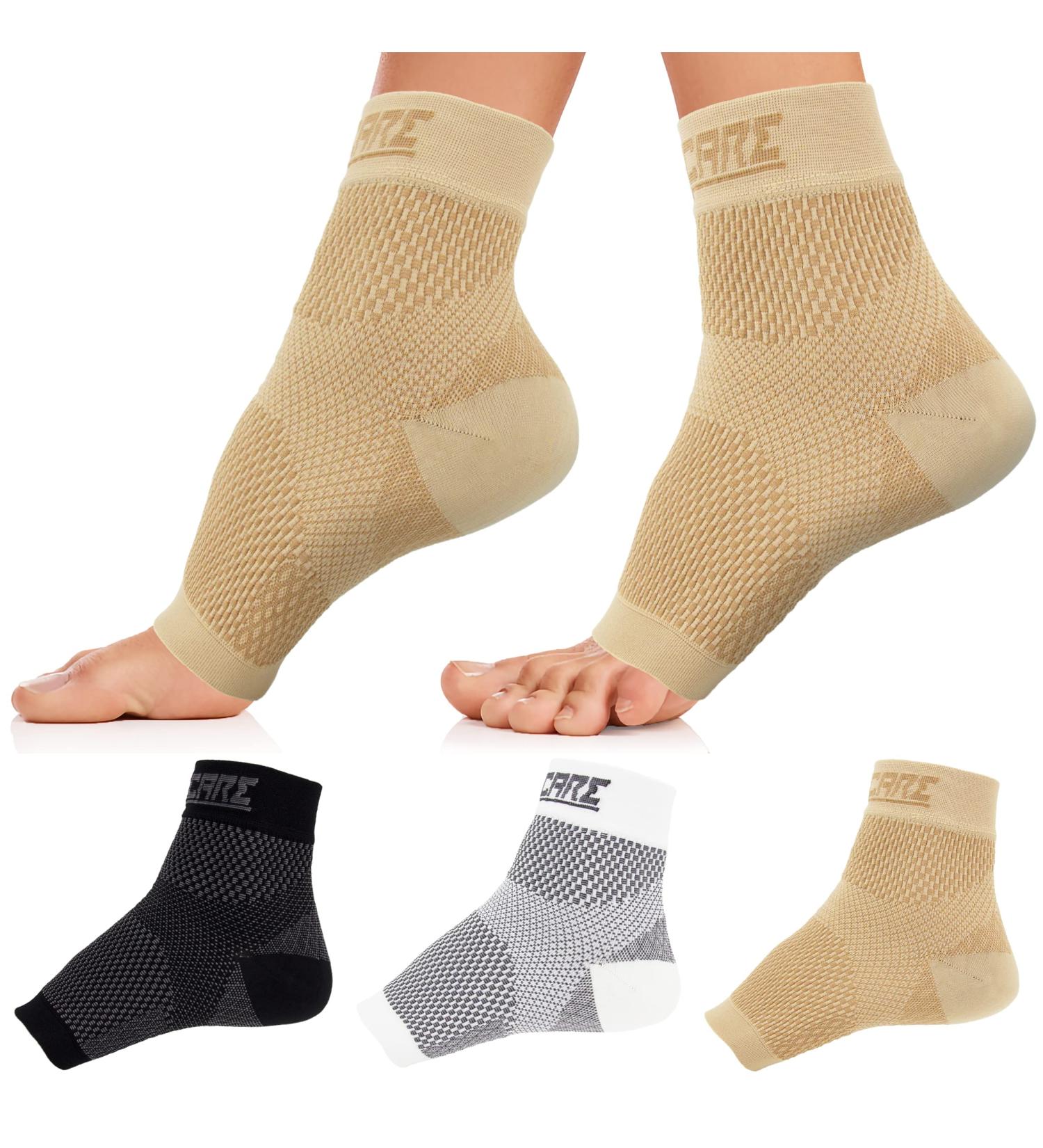 Thoxcare Plantar Fasciitis Socks - 1 Pair, Ankle Brace Foot Compression Sleeve for Women & Men with Arch Support, Pain Relief & Swelling Reduction - Beige, Small - Buy Online on GoSupps.com