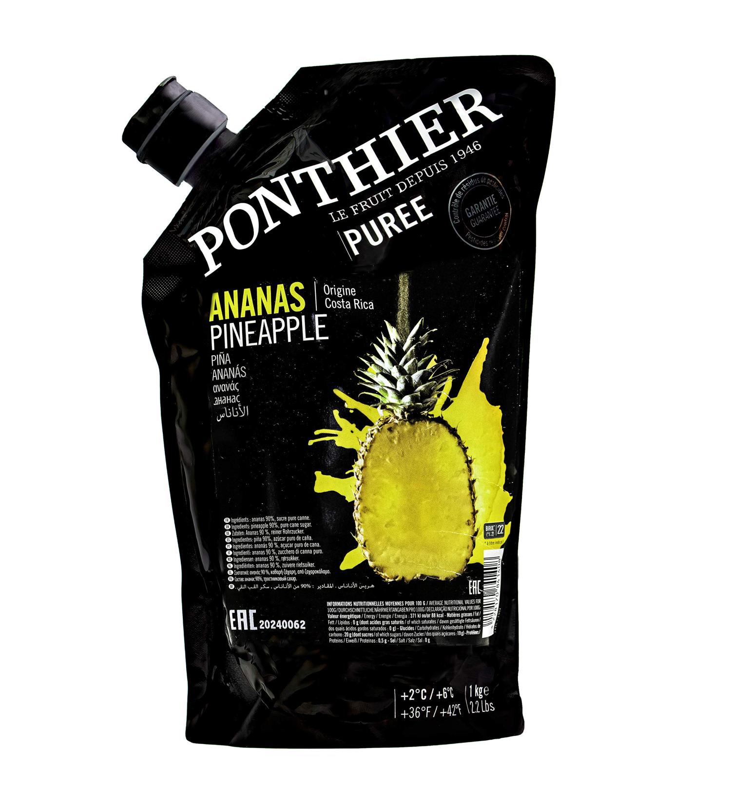 Ponthier Pineapple Puree 2x1kg - Premium Fruit Puree for Smoothies Sorbets & Toppings | Natural Ingredients No Additives - 2kg - Buy Online on GoSupps.com