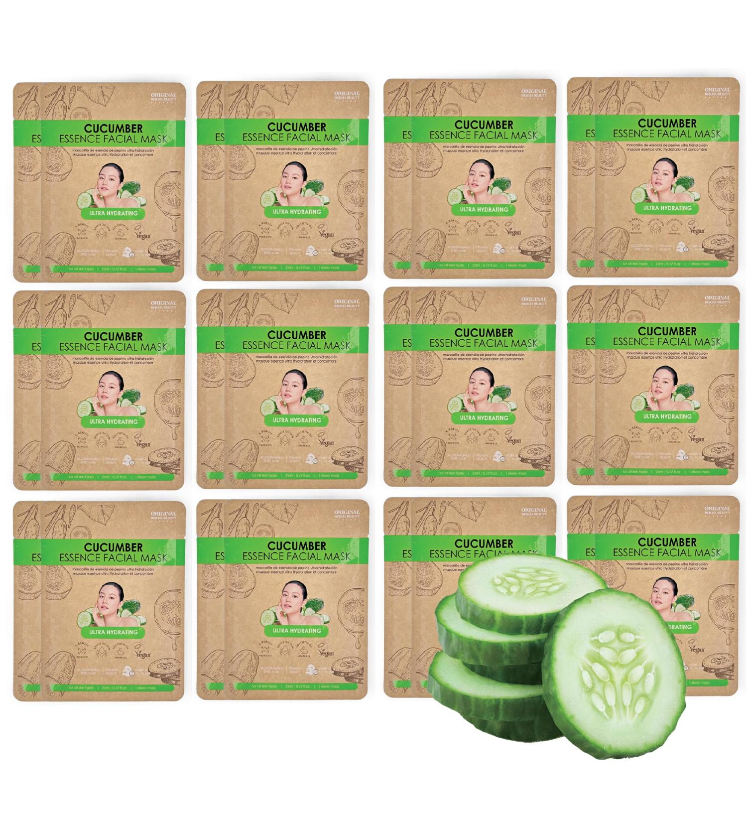 24PK Cucumber Essence Face Masks - Korean Skincare Facial Sheet Mask for Radiant Skin - Buy Online on GoSupps.com