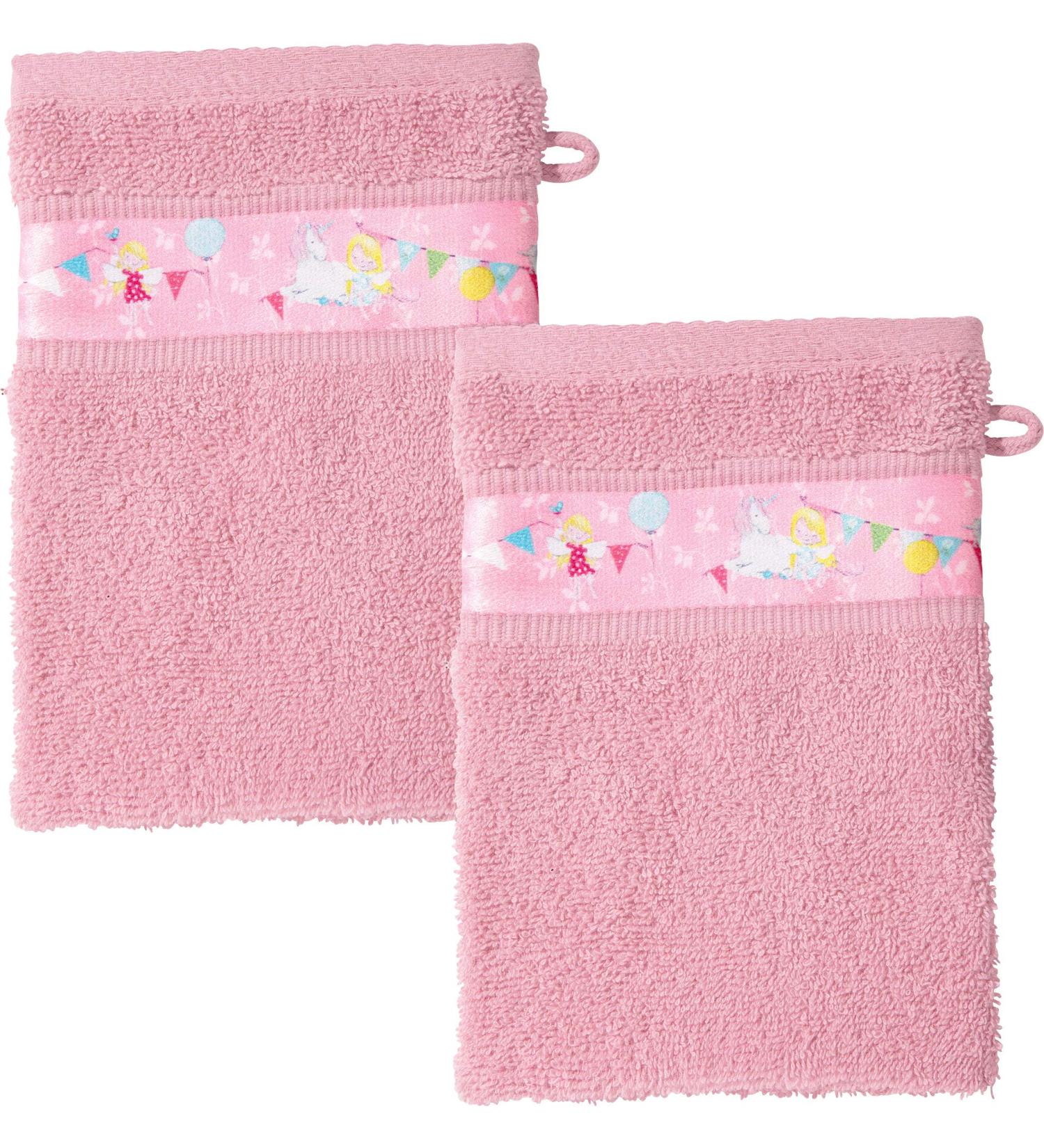 Erwin M ller Children's Water Glove & Washcloth 2-Pack - Soft Durable Pink | 16x21 cm with Embroidered Elves - Buy Online on GoSupps.com