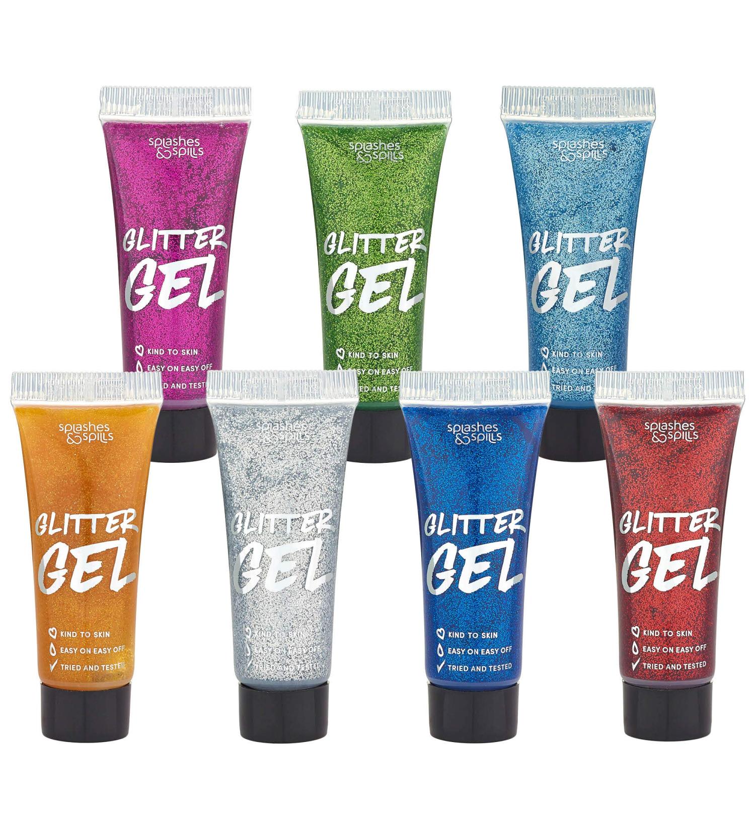 7 Color Body Glitter Paint Gel Set for Women & Girls - Holographic Shimmer Effect - Perfect for Hair, Body & Face - Ideal for Festival, Costume Party & Halloween - 10ml Tubes by Splashes and Spills - Buy Online on GoSupps.com