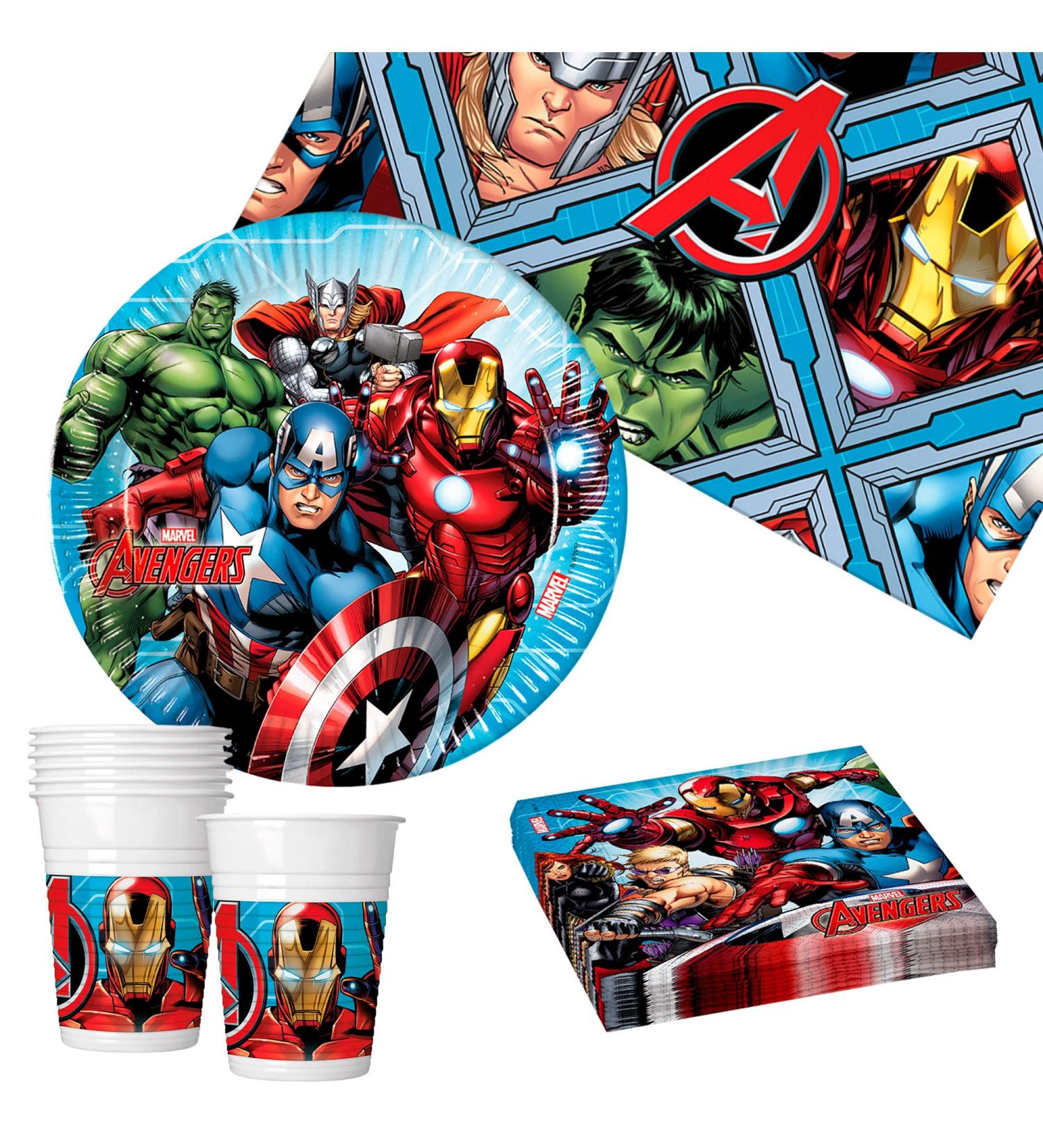 Procos - Avengers Children's Dinnerware Set Superheroes Decoration for Birthdays Christenings Communion (Cups Plates Napkins Tablecloth) Disposable 8 People 37 Pieces - Buy Online on GoSupps.com