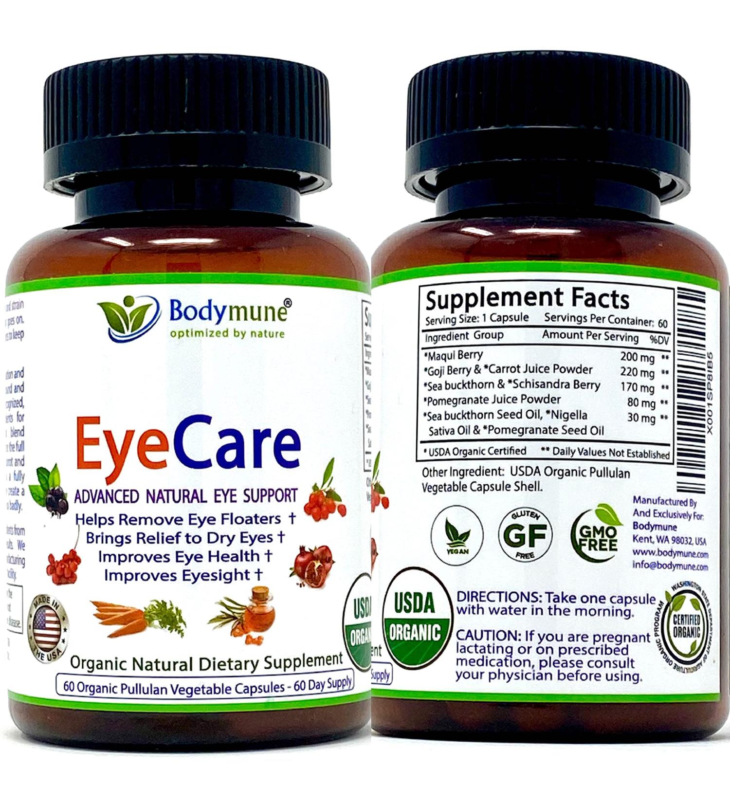 Bodymune EyeCare Organic Eye Supplement | 60-Day Supply | for Eye Floaters, Dry Eyes & Vision Health | Vegan, Gluten-Free & Non-GMO | Made in USA - Buy Online on GoSupps.com