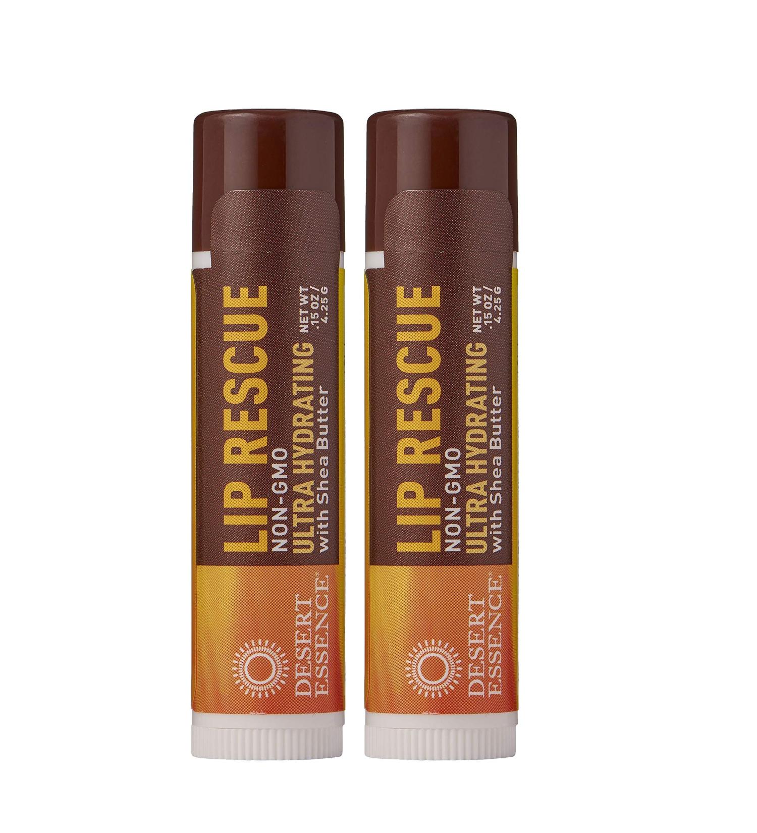 Desert Essence Lip Rescue Ultra Hydrating with Shea Butter - 0.15 Oz (Pack of 2) - Moisturizing Balm Stick with Ginkgo Biloba, Vitamin E, and Peppermint - Soothes Dry, Cracked Lips - Buy Online on GoSupps.com