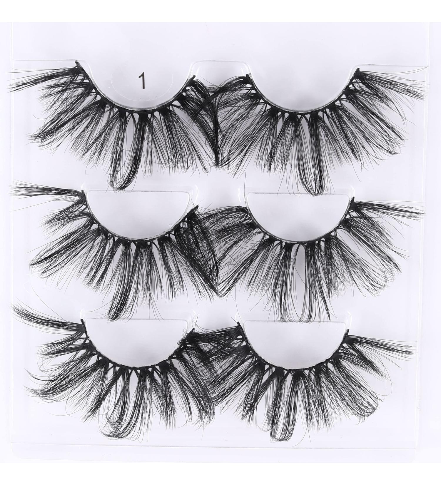 KFZR Eyelashes False Eyelashes Faux Mink Fake Lashes Fluffy Eye Lashes Thick Dramatic Volume Long Soft For Makeup 3 Pairs NO Glue (Style 1 -25mm) - Buy Online on GoSupps.com