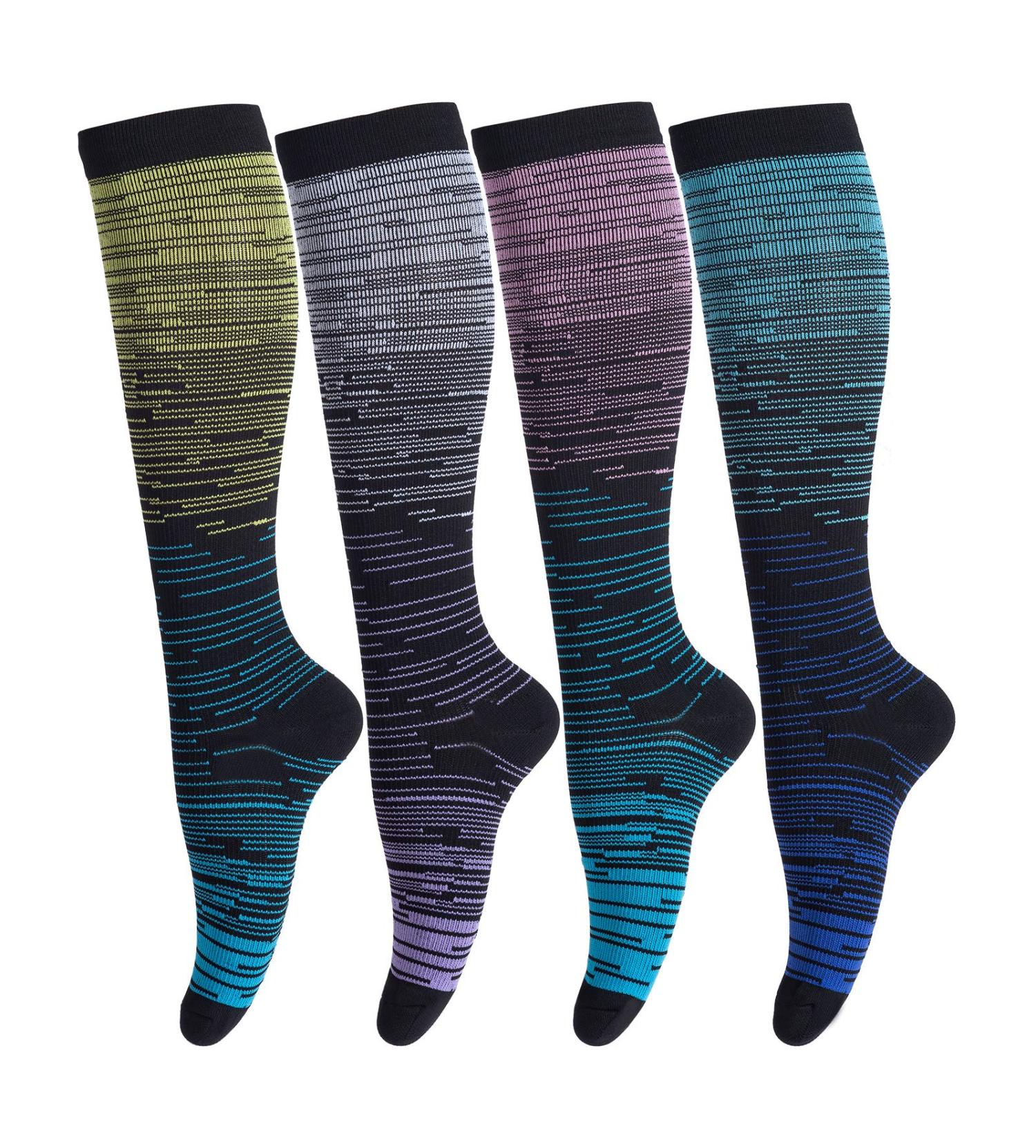 LEOSTEP Compression Socks 4Pair for Men & Women | Non-Slip Long Tube Stockings for Running, Travel, Pregnancy | 20-30 mmHg, L-XL, Stripe - Buy Online on GoSupps.com