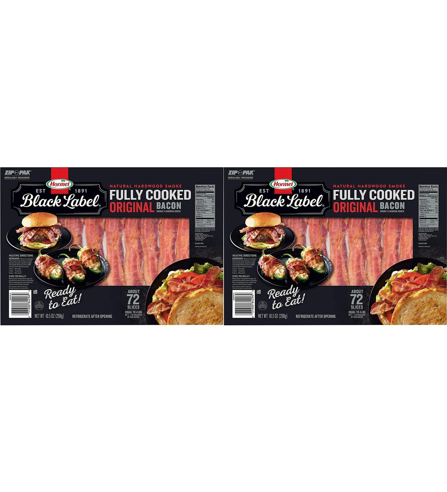 Hormel Black Label Fully Cooked Bacon (72 Slices) - PACK OF 2