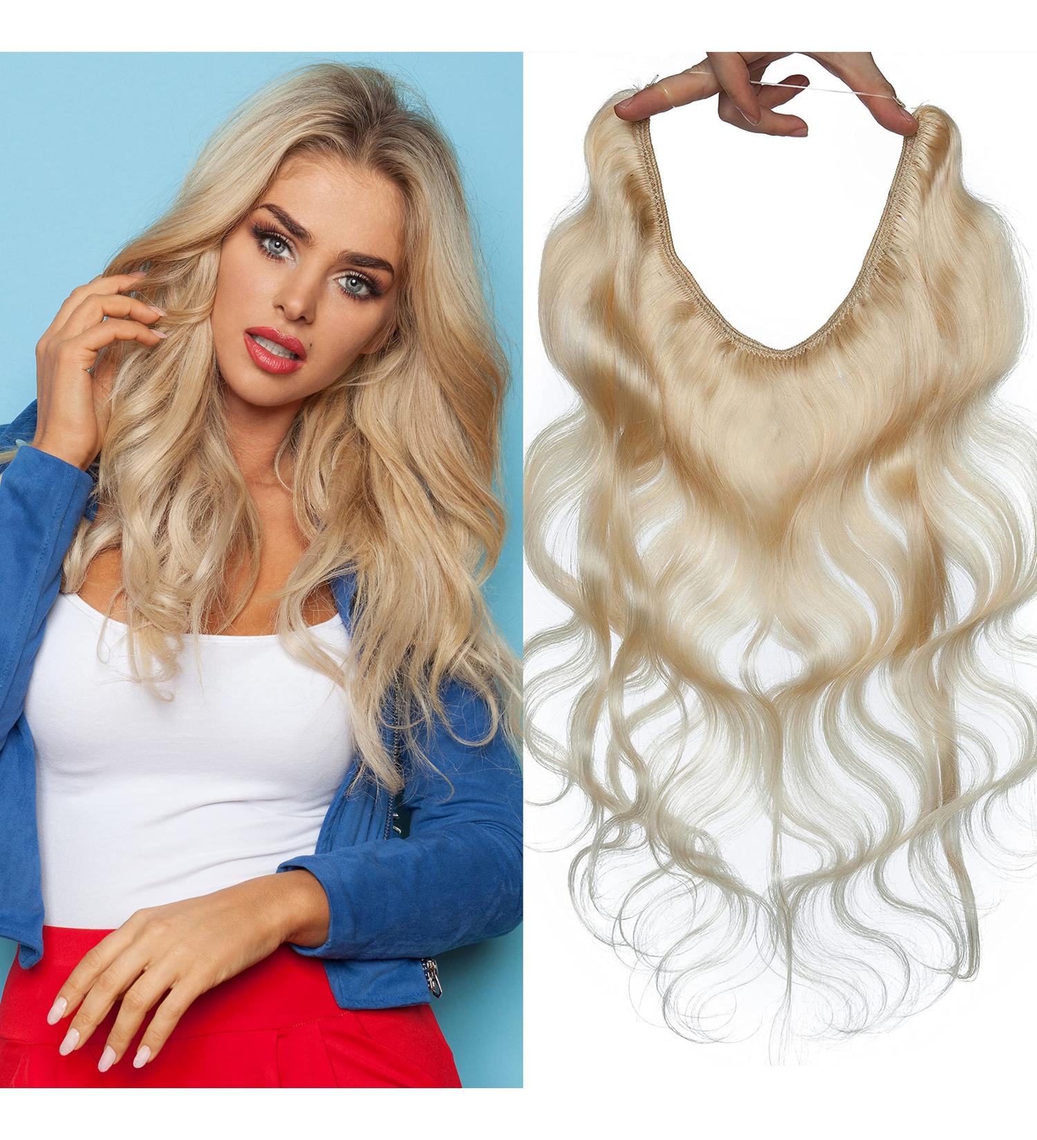 16 inches SEGO One Piece Invisible Secret Wire Hair Extension Headband Real Human Hair No Clip in #60 Platinum Blonde Wavy Curly Remy Hairpieces for Women (60g) 16 Inch #60 Platinum Blonde - Buy Online on GoSupps.com