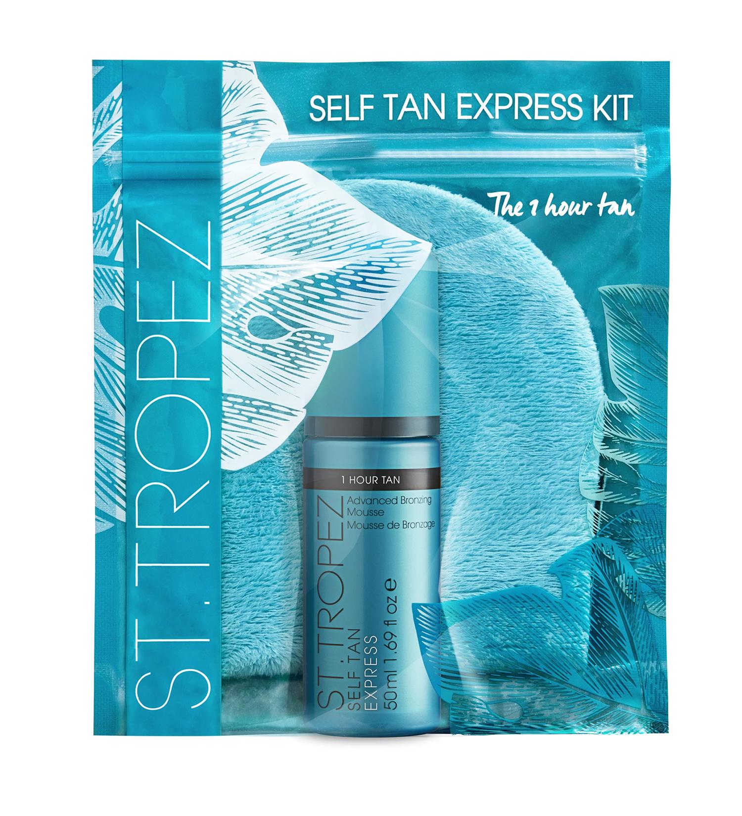St. Tropez Self Tan Express Starter Kit - Mini Travel Set for a Natural Glow | Vegan-Friendly Bronzing Mousse & Applicator Mitt 1 ct - Buy Online on GoSupps.com