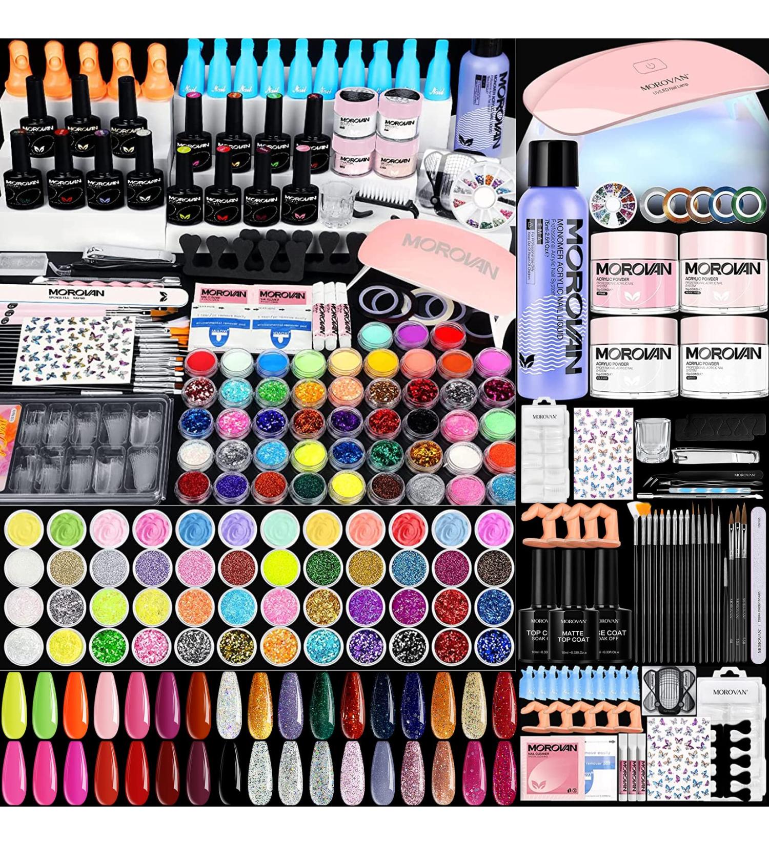 Morovan Acrylic Nail Kit for Beginners - 48 Colors Glitter Powder Extension Set with UV Light - Professional Nail Art Starter Kit - Buy Online on GoSupps.com