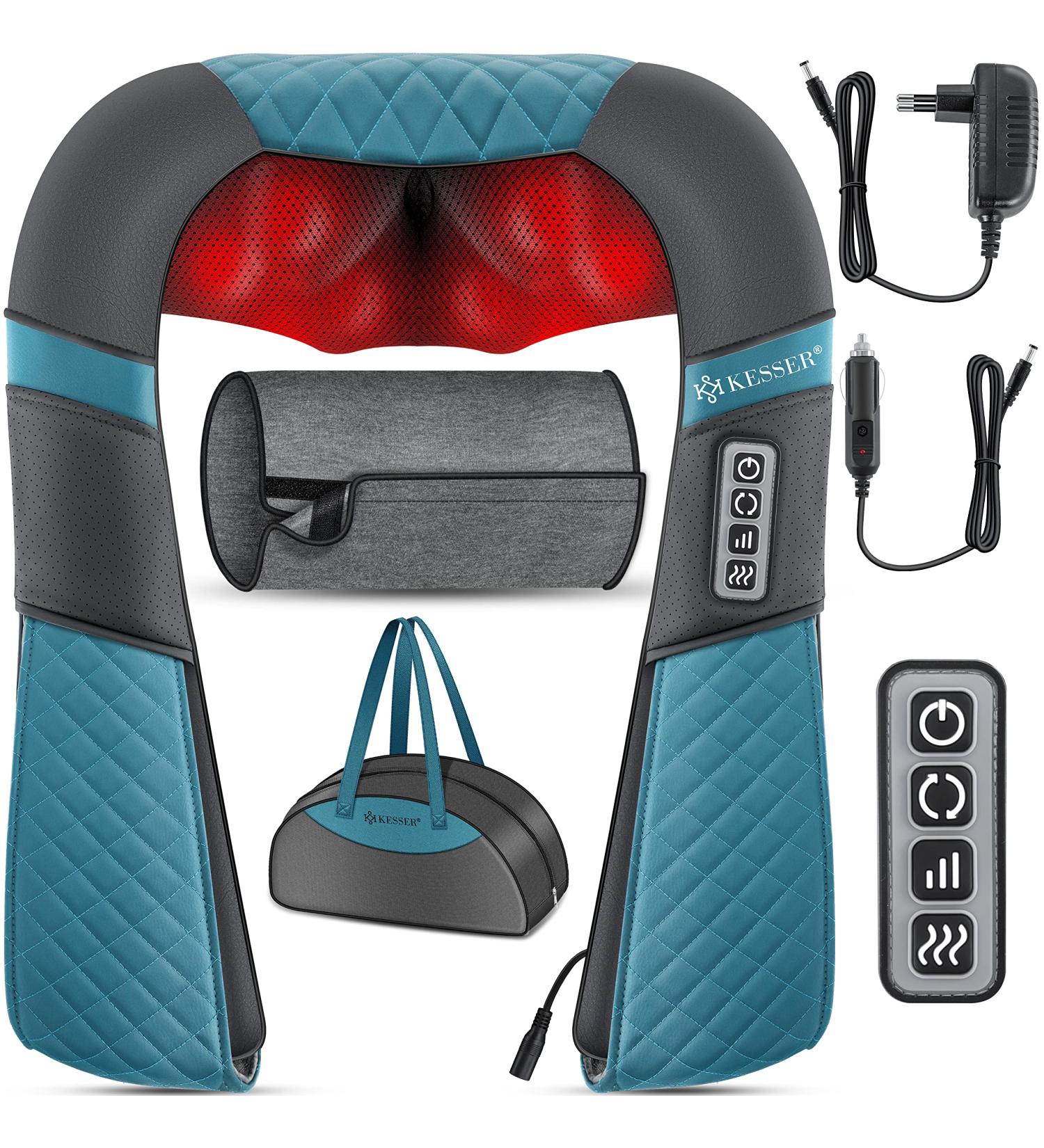 Kesser Neck & Shoulder Shiatsu Massage Device with Heat - 3D Massage for Back Legs & Feet - Portable Gray/Turquoise - Buy Online on GoSupps.com