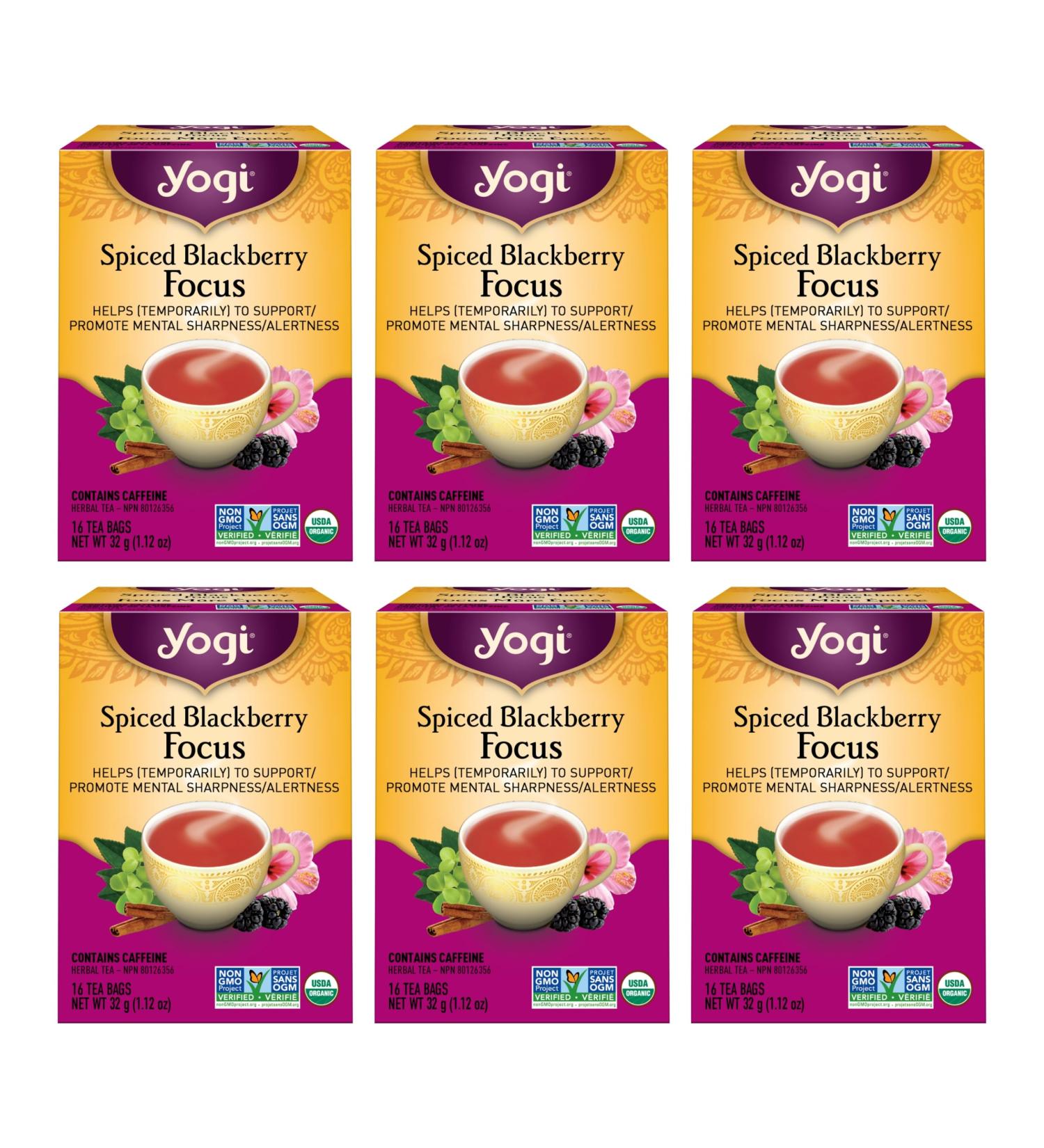 Yogi Tea Spiced Blackberry Focus (Pack 6) - 96 Tea Bags - Contains Caffeine - Supports Focus & Alertness - Includes Clove Cinnamon Blackberry & More - Buy Online on GoSupps.com