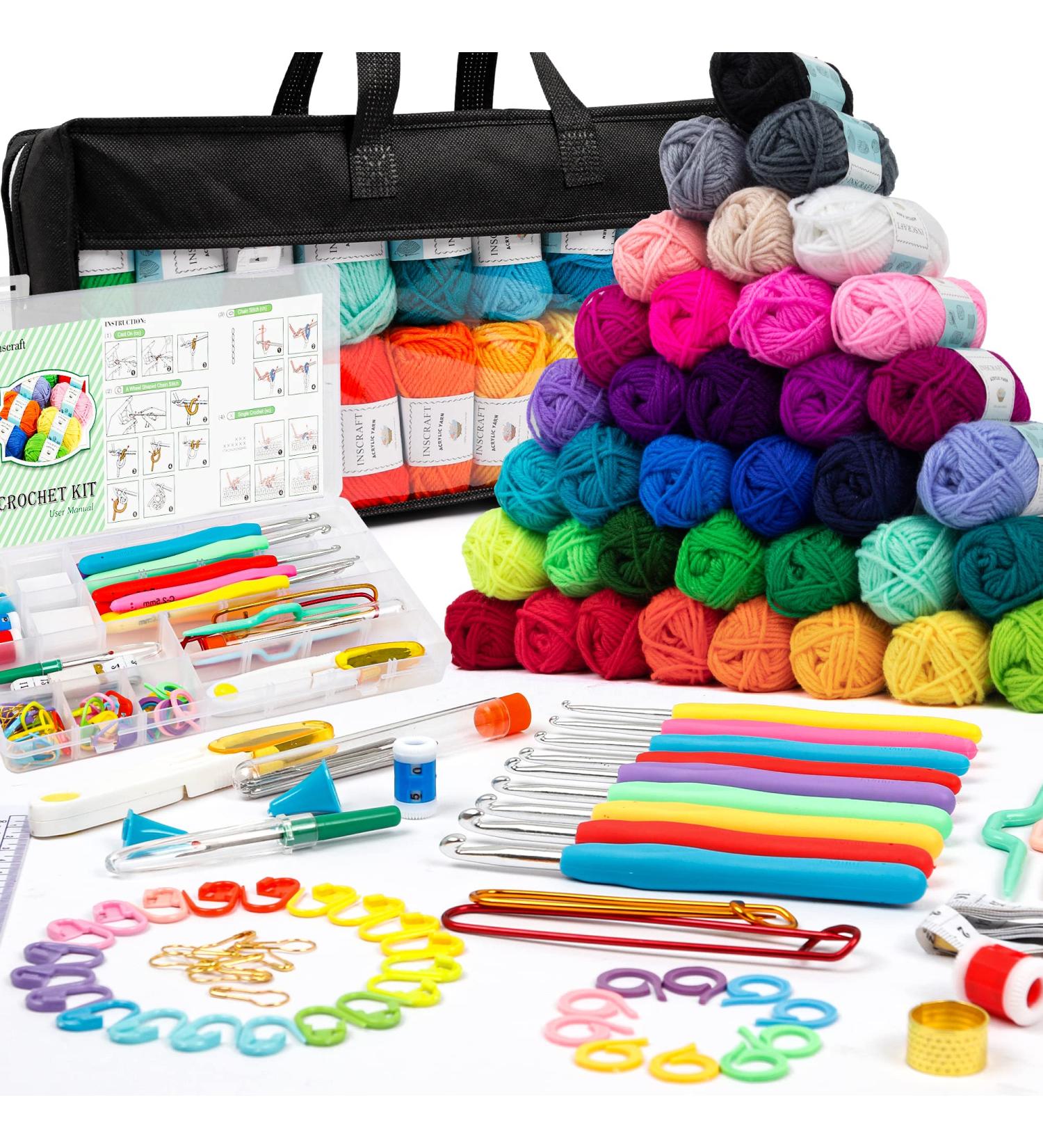 113 Piece Crochet Kit | 1600 Yards Assorted Yarn Set | 73PCS Crochet Accessories | Ideal Beginner Kit - Buy Online on GoSupps.com