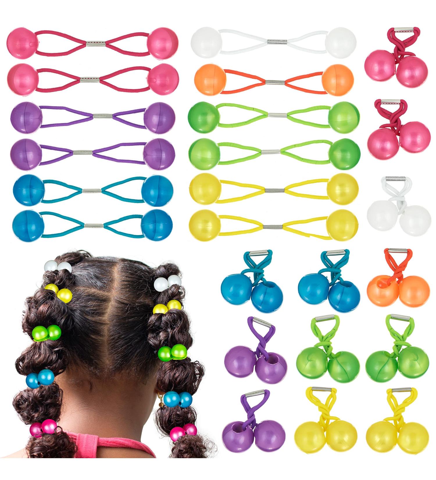 Expressions 24pc Large Elastic Hair Ties with Balls Collection - Brightly Colored Marble Finish Ponytail Holders for Girls - Twinbead Bubble Cute Hair Ties for Toddler Access - Buy Online on GoSupps.com