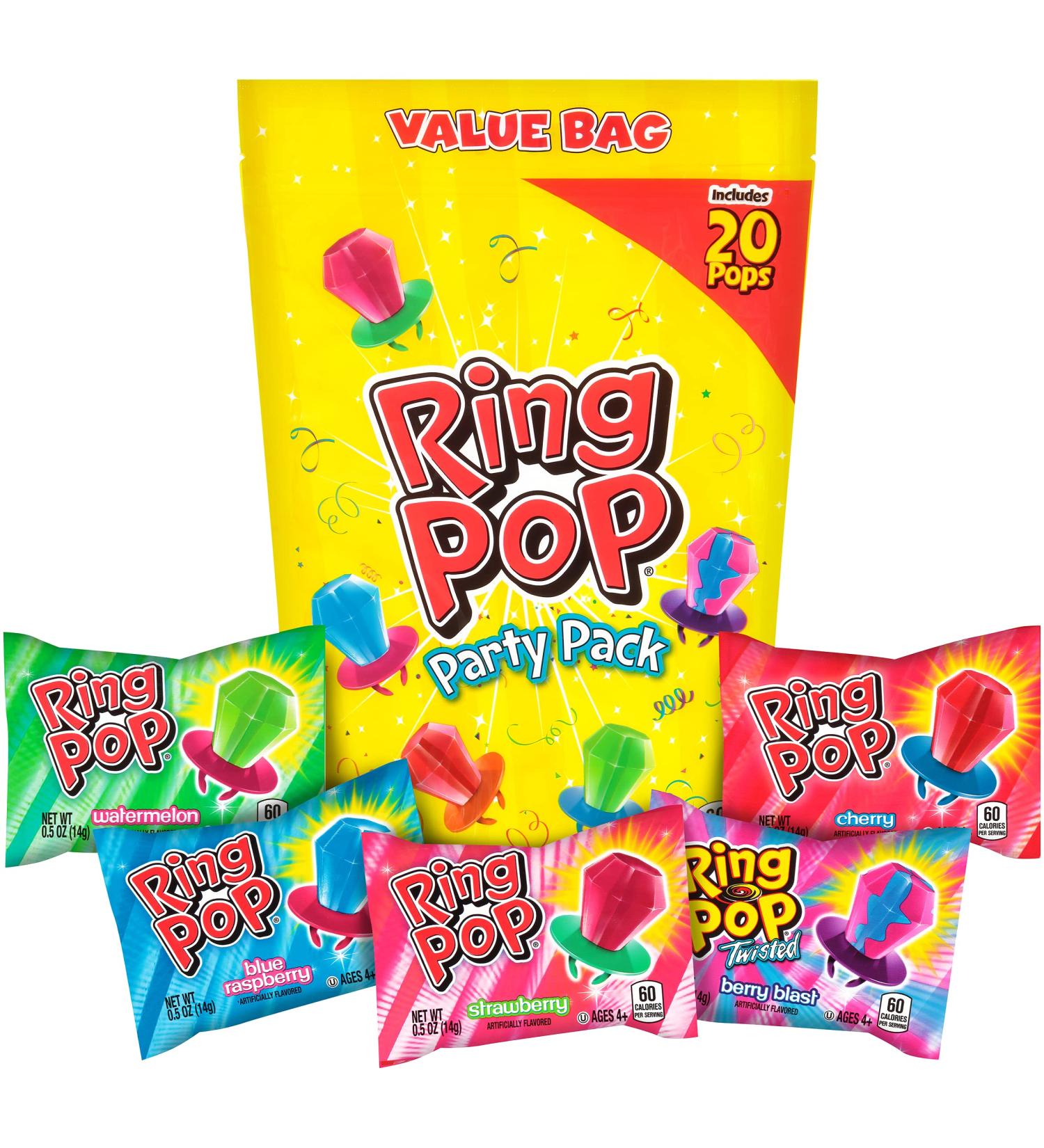 Ring Pop Individually Wrapped Bulk Lollipop 20 Count Summer Variety Pack â Lollipop Suckers w/ Assorted Fruity Flavors - Fun Summer Candy For Party Favors  4th of July Snacks & Goodie Bags 20 Count (Pack of 1) - Buy Online on GoSupps.com