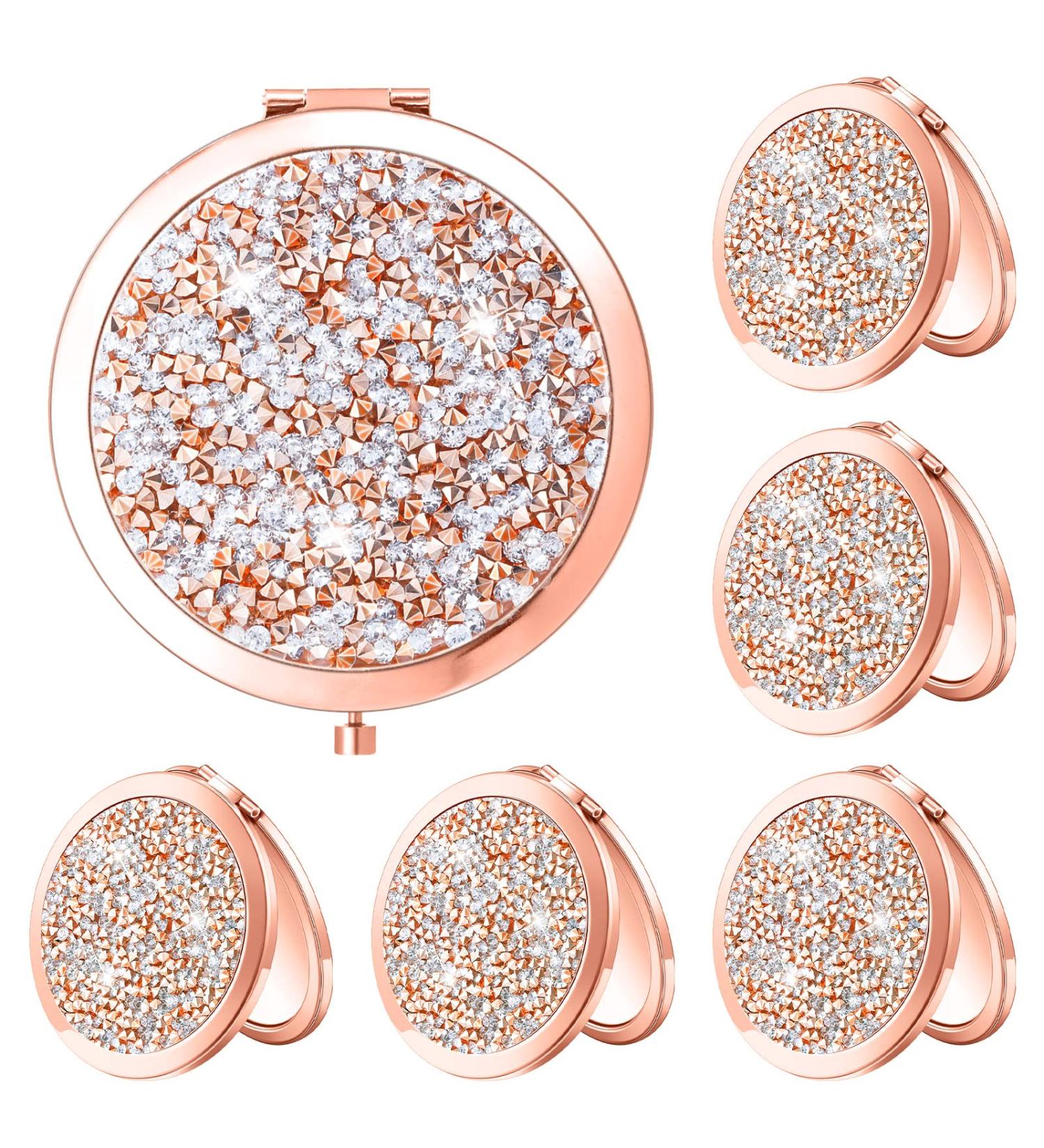 6-Piece Diamond Magnifying Compact Cosmetic Mirror Set - Clear Rose Gold, 2.75 Inch, 1X/2X Magnification - Perfect for Travel, Bridesmaid Gift - Buy Online on GoSupps.com