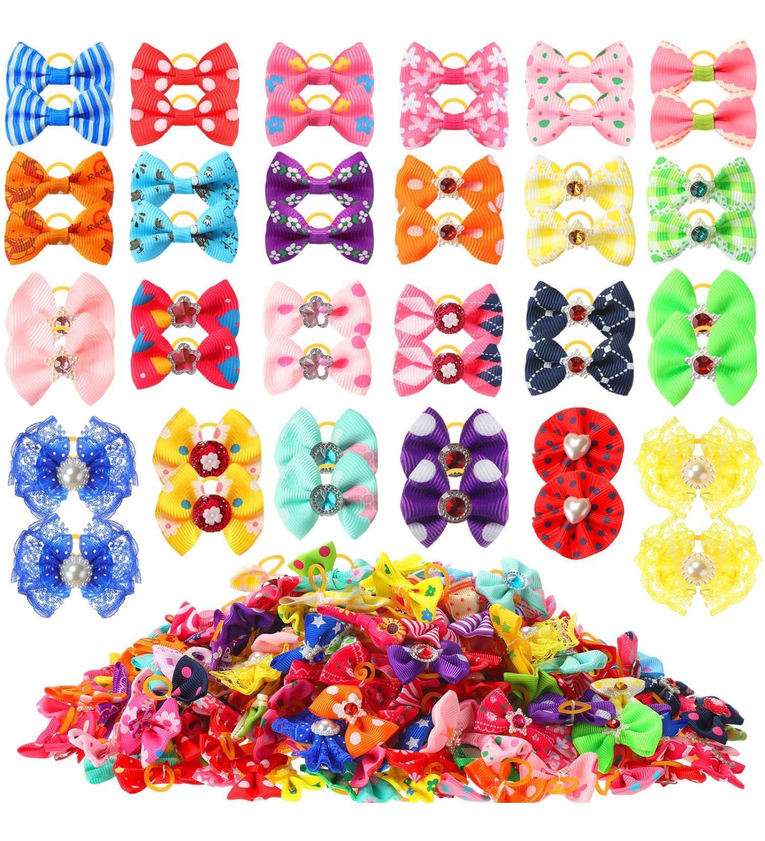 Reginary 300 Pack Dog Bows - Cute Hair Accessories for Girls, Small Puppies - Colorful Grooming Bowknots with Rubber Bands - Perfect Gift for Pets - Buy Online on GoSupps.com