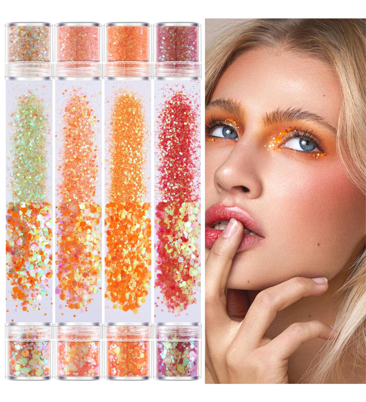 GABOX Sunset Orange Cosmetic Glitter Set 8 Jars Holographic Chunky Glitter Iridescent Sequin Flakes for Nail Body Face & Crafting - Buy Online on GoSupps.com
