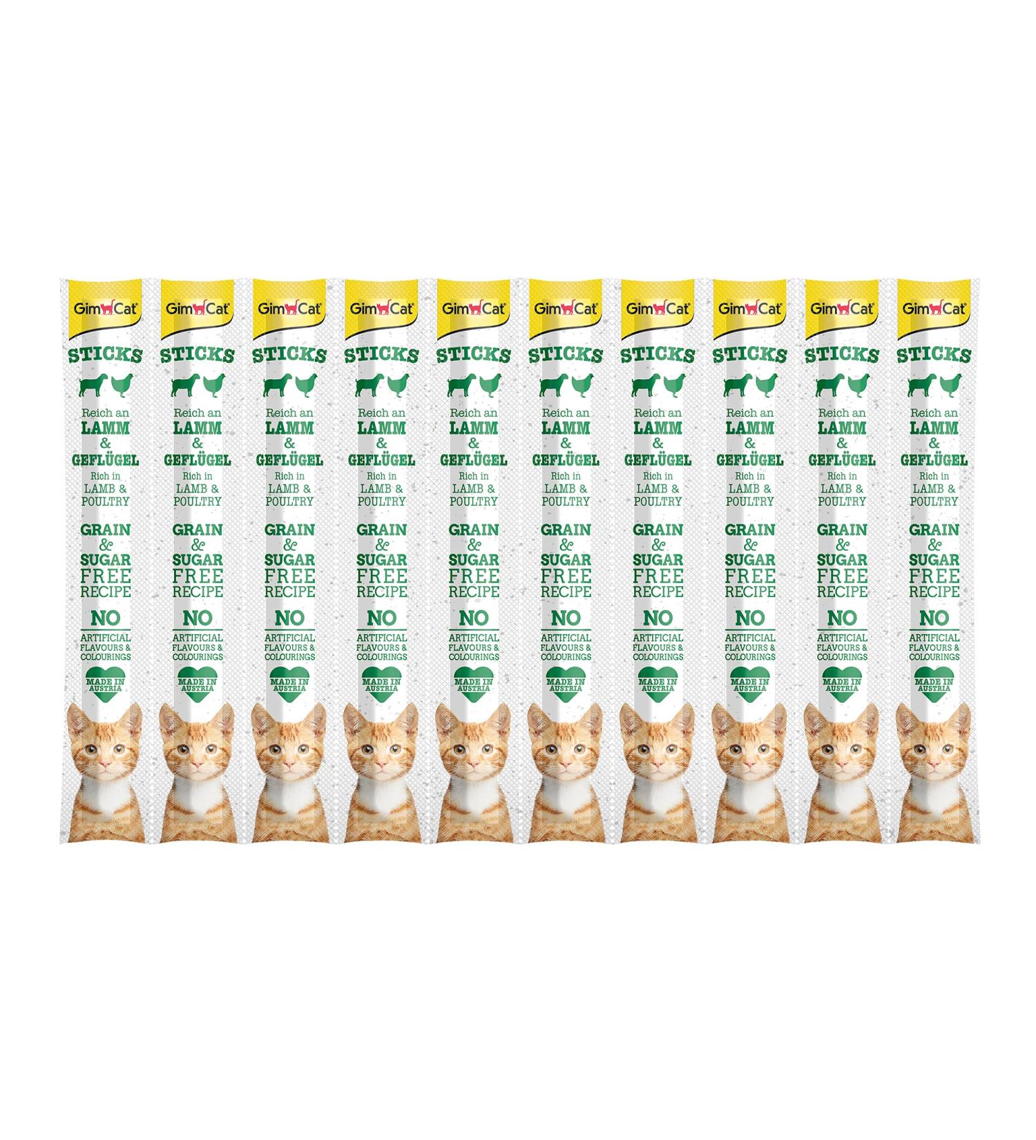 Buy Gimcat Sticks Lamb & Poultry - High Meat Content No Added Sugar - 10 Soft Treats Multipack for Cats - International Shipping Available - Buy Online on GoSupps.com