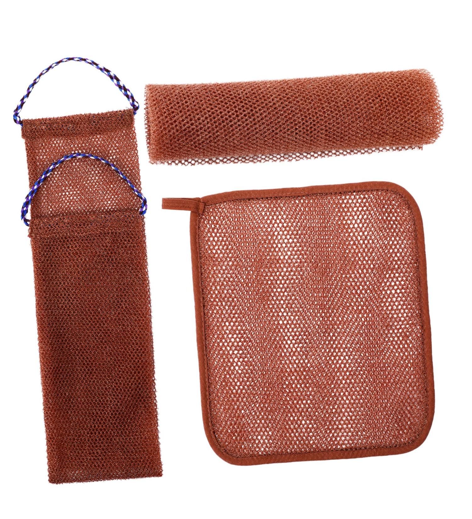 Outanaya 1 Set Bath Towel Back Washing Loofah Bath Back Brush Exfoliating Body Scrubber Sponge Nylon Brown - Buy Online on GoSupps.com