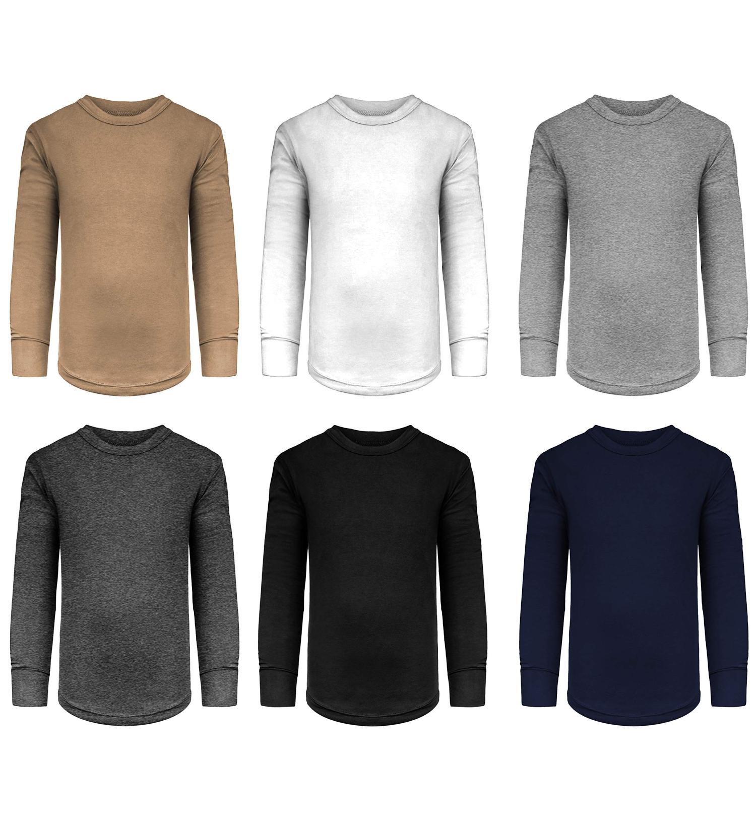 Kids 6 Pack Athletic Long Sleeve Undershirt Tops - Black/Khaki/White/Grey/Navy/Charcoal - Size 5-6 - Buy Online on GoSupps.com