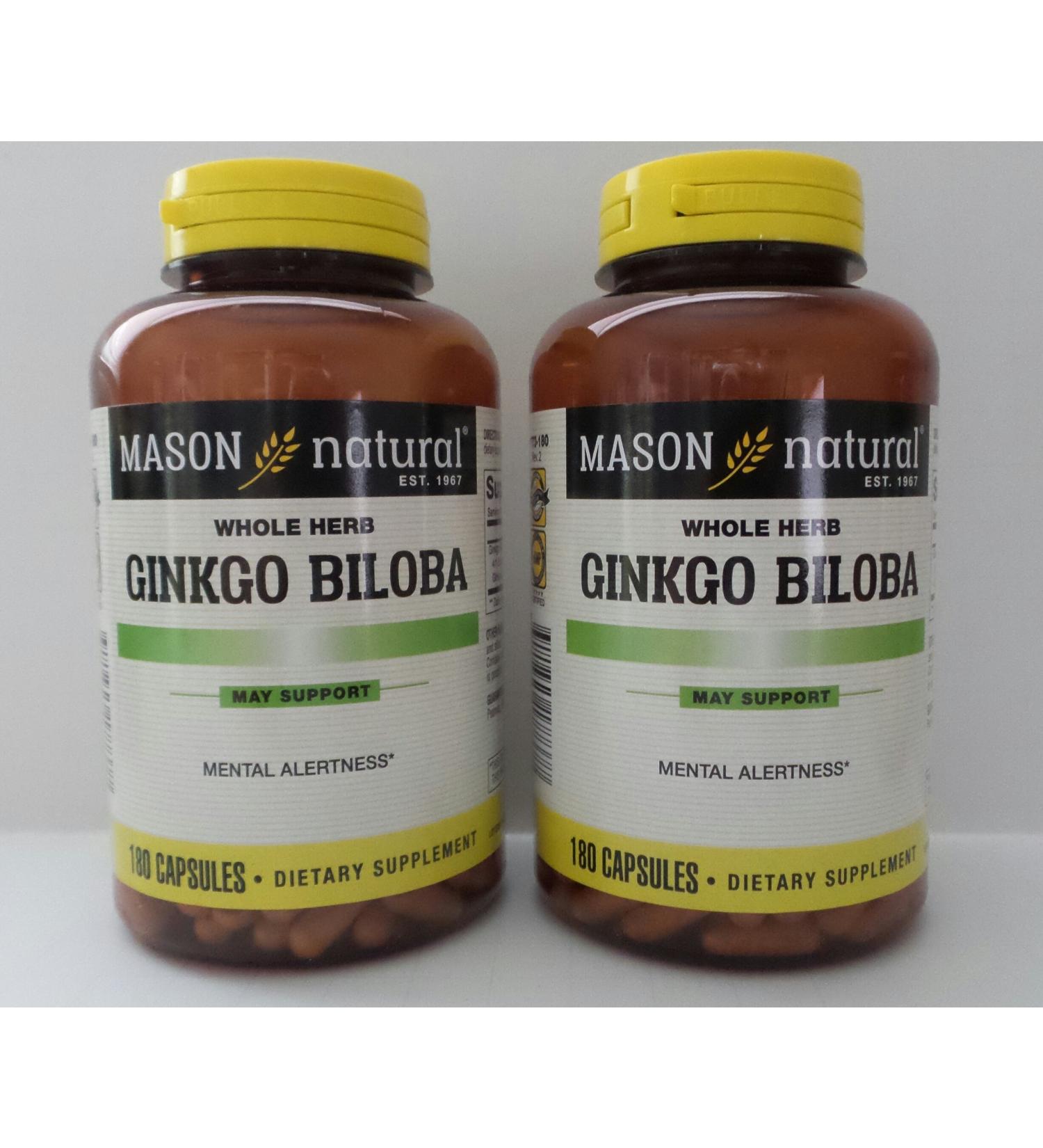 Mason Vitamins Ginkgo Biloba 500mg | 180 Gelatin Capsules x 2 Bottles | Total 360 Capsules - Buy Online on GoSupps.com