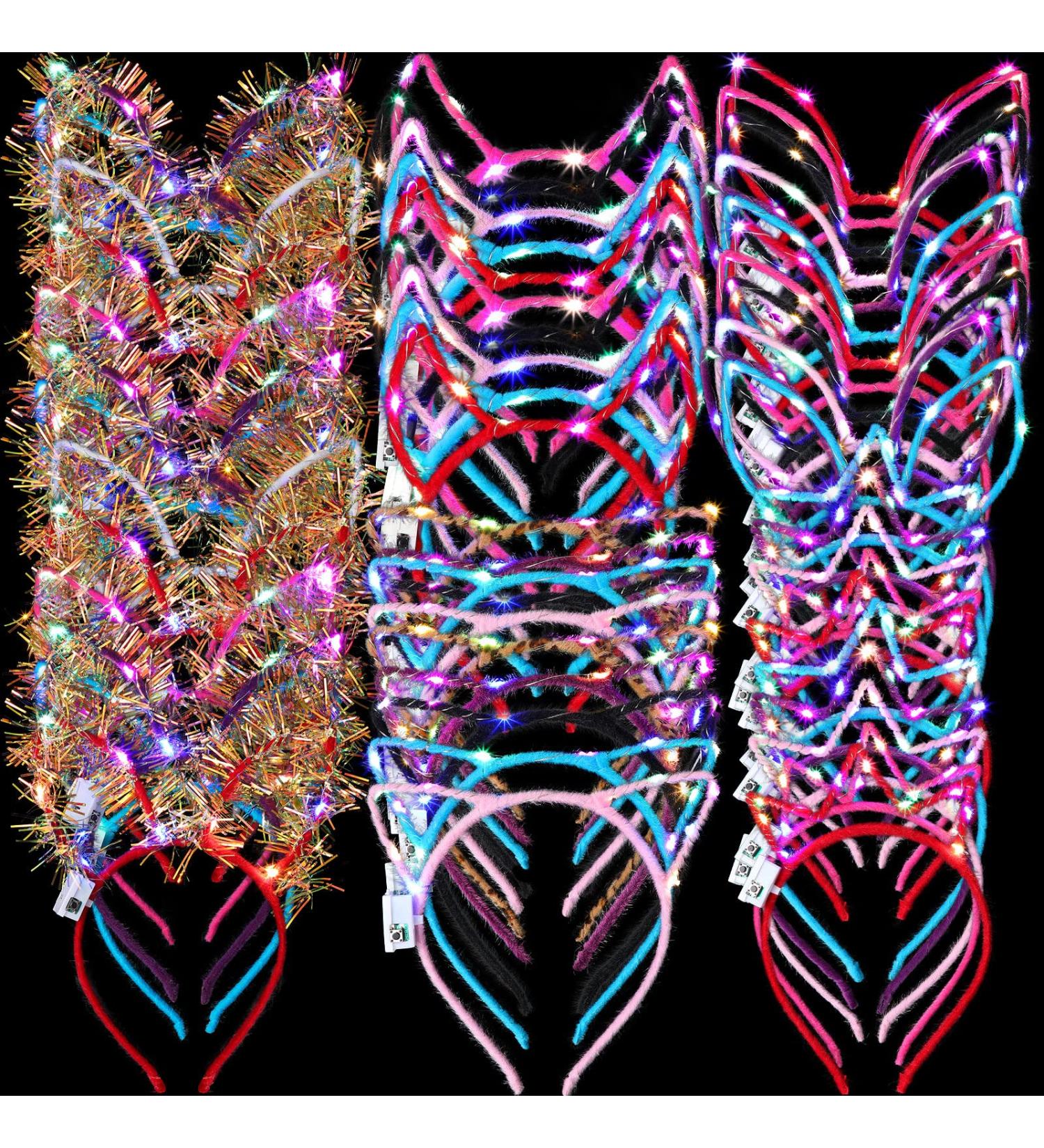 Jerify 100 Pcs LED Cat Ears Headband Bulk - Light Up Hairbands for Women Girls - Colorful Luminous Glow Headbands for Christmas Birthday Party Supplies - Buy Online on GoSupps.com
