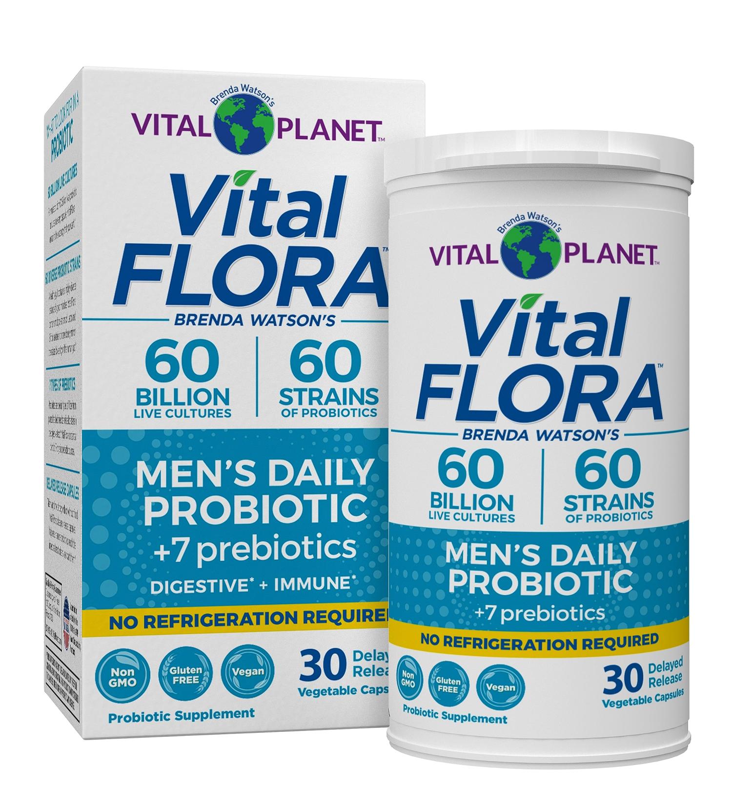 Vital Planet - Vital Flora Probiotics for Men 60 Billion CFU 60 Diverse Strains 7 Organic Prebiotics Men s Daily Shelf Stable Probiotic for Immune Support Gas Relief Digestive Health 30 Capsules - Buy Online on GoSupps.com