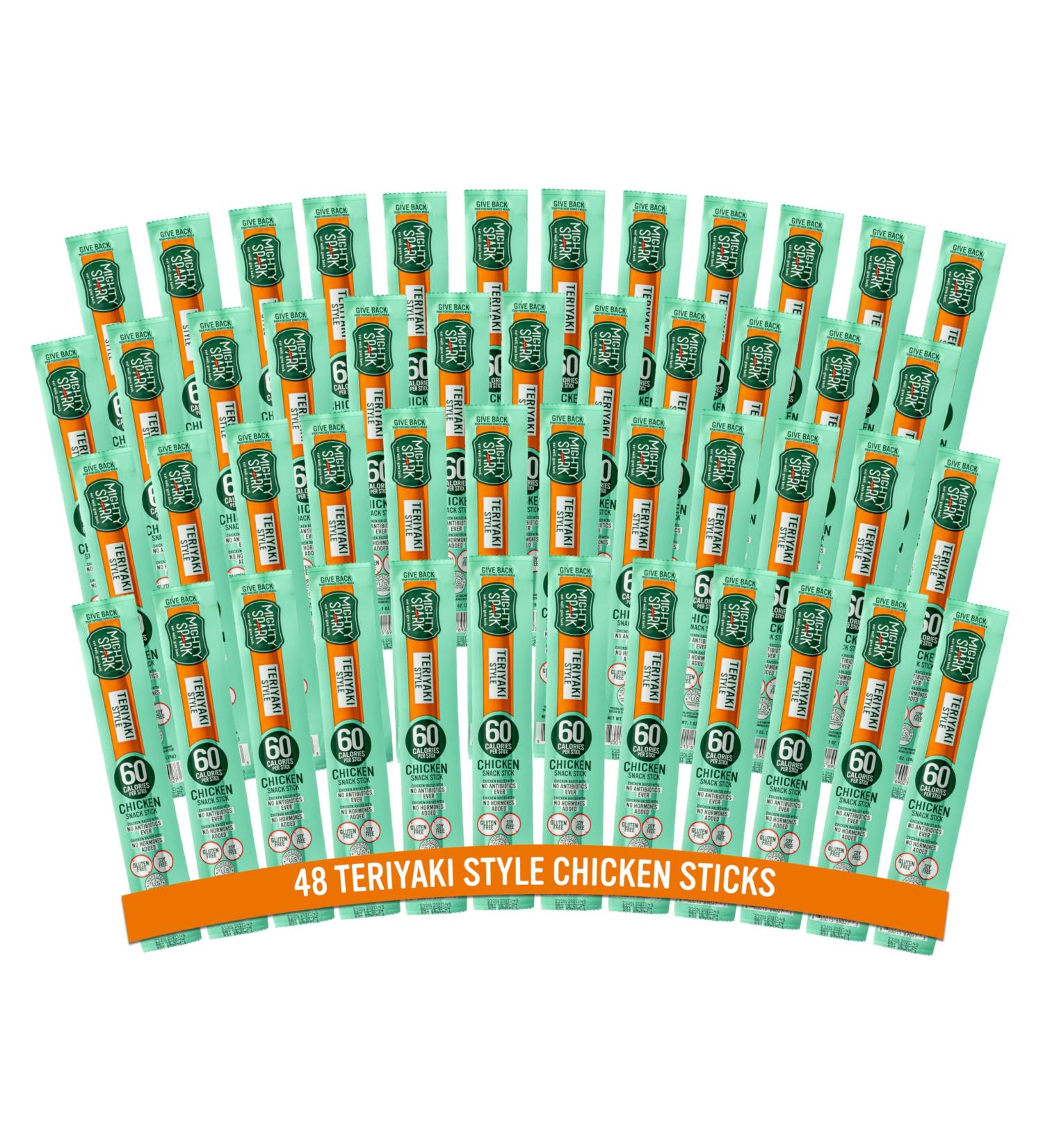 Mighty Spark Chicken Snack Sticks - Teriyaki - 5g of Protein No Hormones Added Gluten Free Soy Free Meat Sticks - High Protein Keto Snacks Weight Watchers Approved Snacks - 48 Count - Buy Online on GoSupps.com