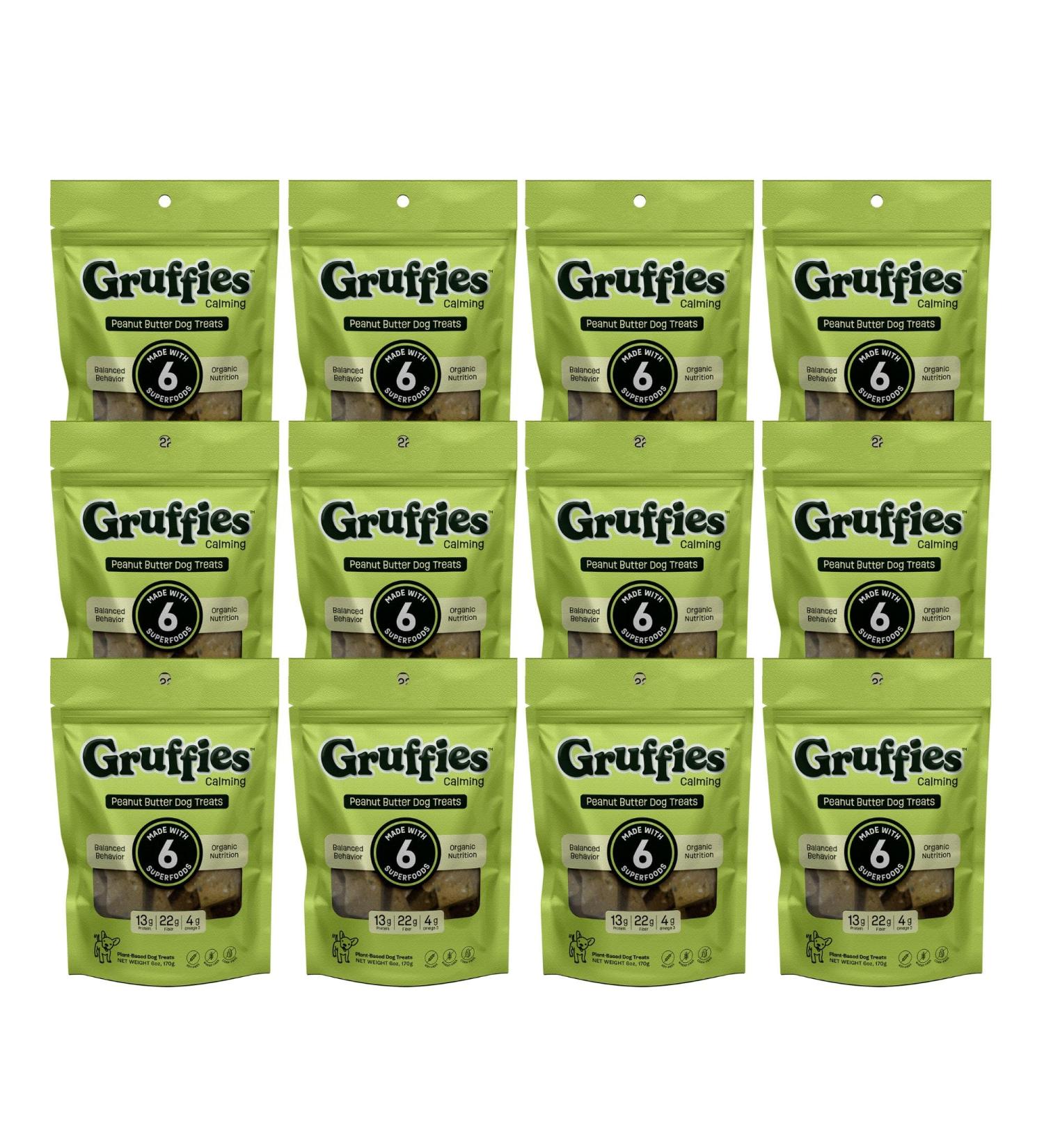 Gruffies Peanut Butter Calming Treats for Dogs 170g - Natural Ingredients Made in The USA Hemp-Based Treats for Anxiety Relief and Calm Behavior (Pack of 12) - Buy Online on GoSupps.com