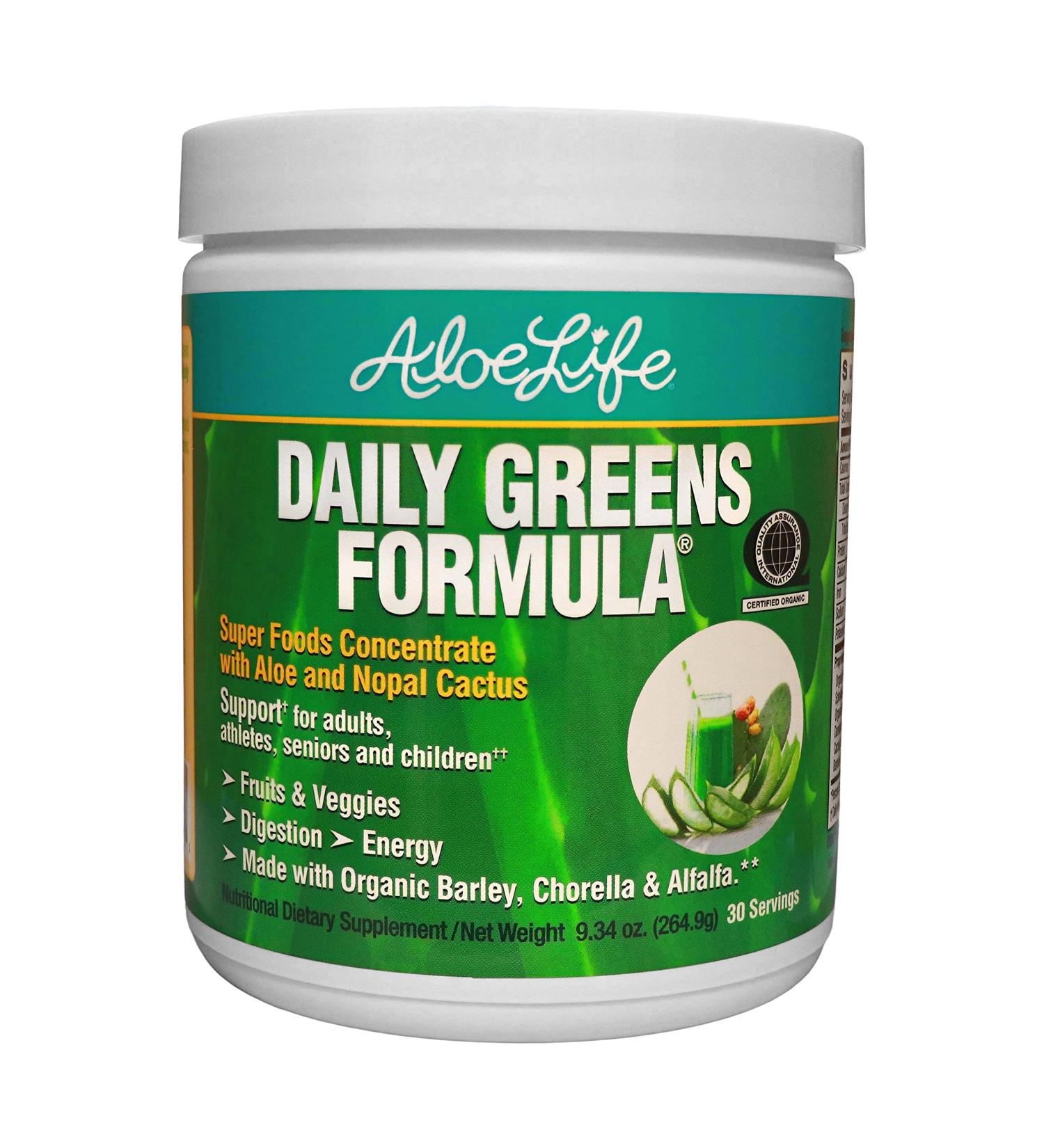 Aloe Life - Daily Greens Powder QAI-Certified Organic Health Supplement Antioxidants 21 Fruits Veggies & Herbs Including Aloe & Nopal Cactus Low-Calorie Keto-Friendly Gluten-Free (30 Servings) - Buy Online on GoSupps.com