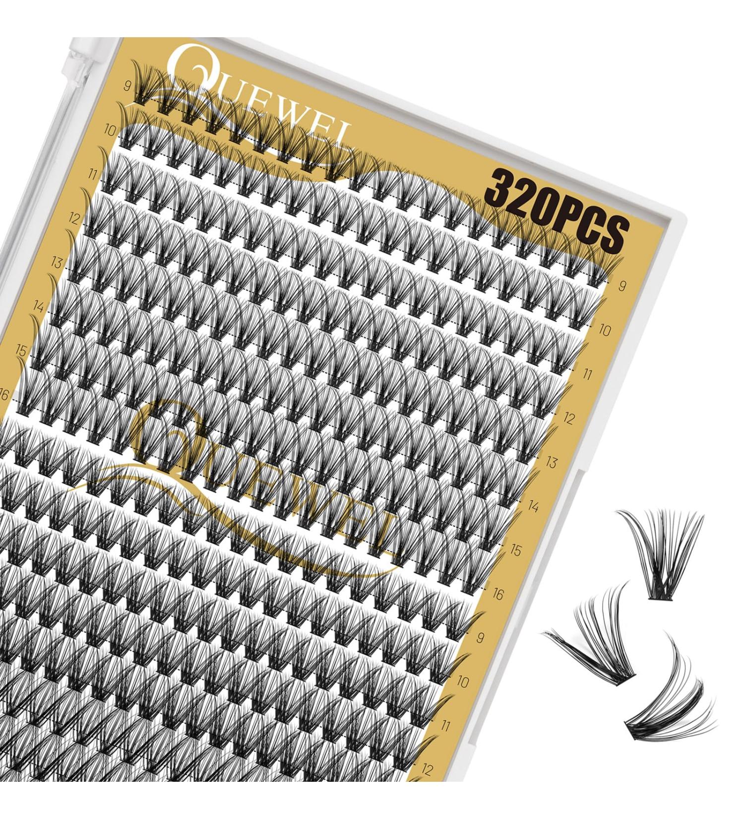 QUEWEL Individual Eyelashes - 320 Cluster Lashes 0.07C Curl 30D+40D Mix DIY Natural Eyelash Extensions (9-16mm) | International Shipping - Buy Online on GoSupps.com