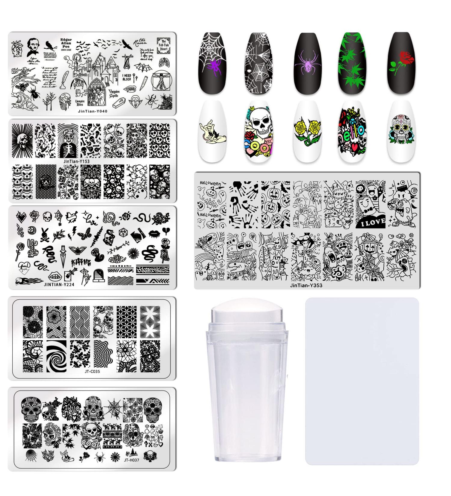 Halloween Nail Stamper Kit with Skull, Devil, Spider Images - Nail Stamping Plate Set for DIY Manicure - Bellelfin - Buy Online on GoSupps.com