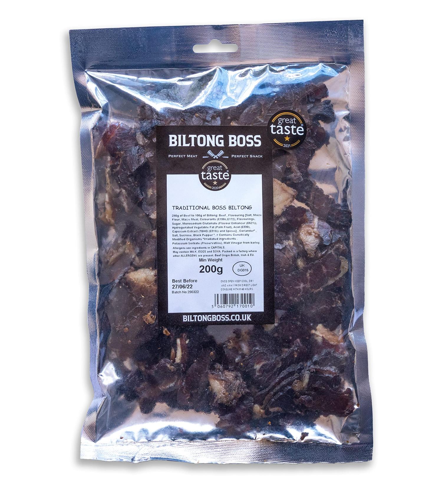 Biltong Boss Traditional Beef Snack 200g - High Protein, Gluten-Free, Paleo, Keto & Atkins Friendly, Low Sugar & Carbs - Ready-to-Eat Healthy Post-Workout Option - Buy Online on GoSupps.com