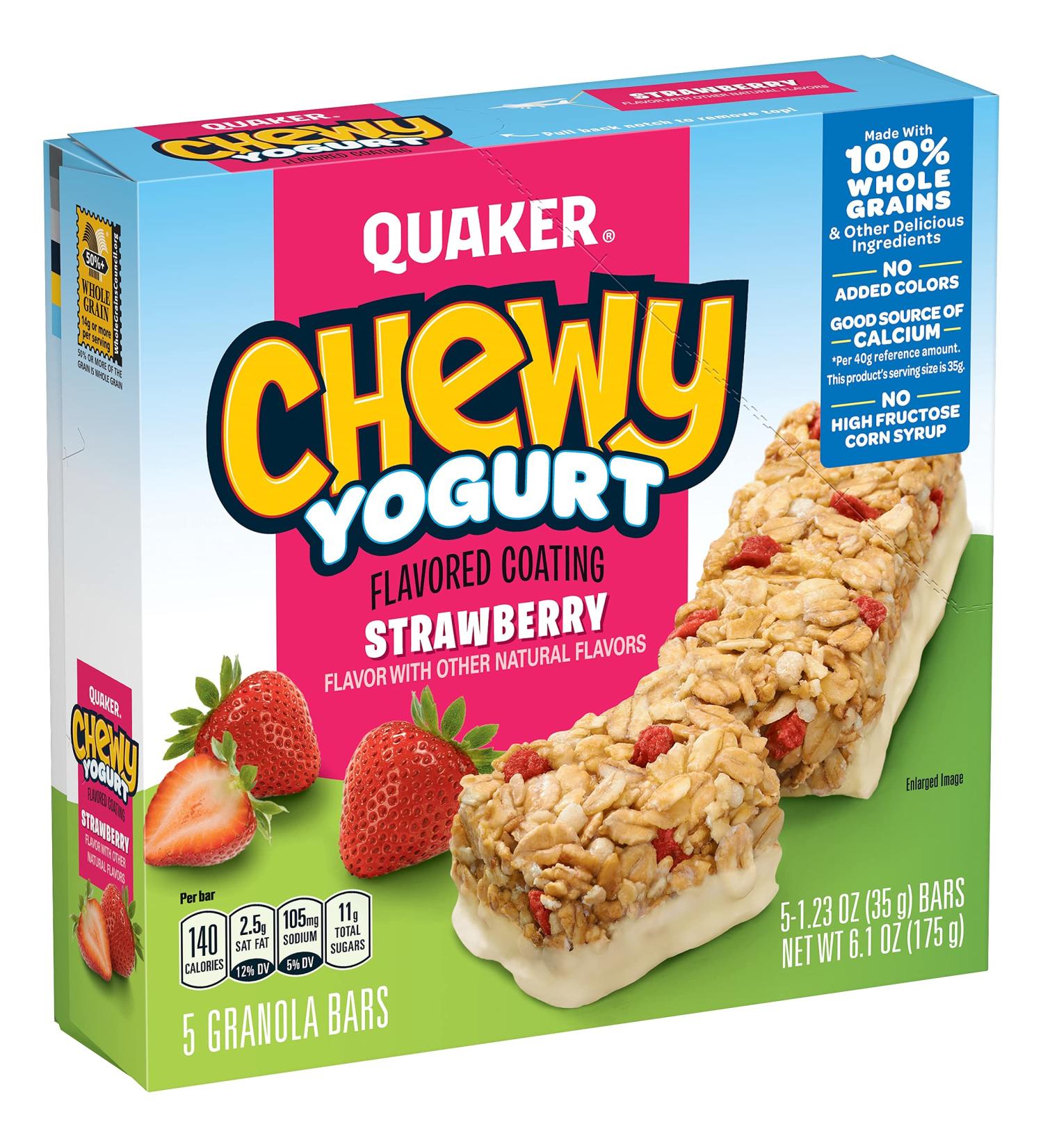 Quaker Yogurt Chewy Granola Bar - Strawberry Flavor - 30 Bars, 6.1 oz each (Pack of 6) - Buy Online on GoSupps.com