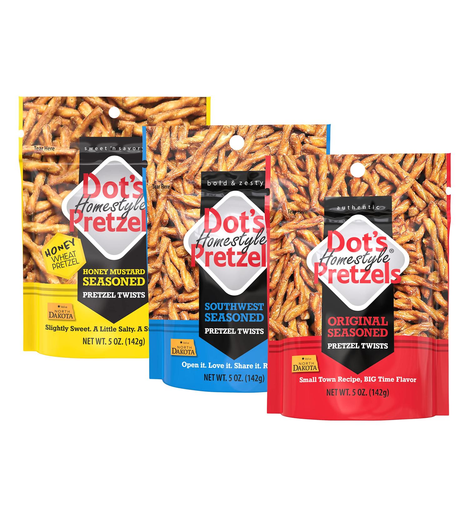Dot's Homestyle Pretzels 5oz Snack Size Individual Packs Variety - Seasoned Pretzel Twists (Pack of 3) - Buy Online on GoSupps.com