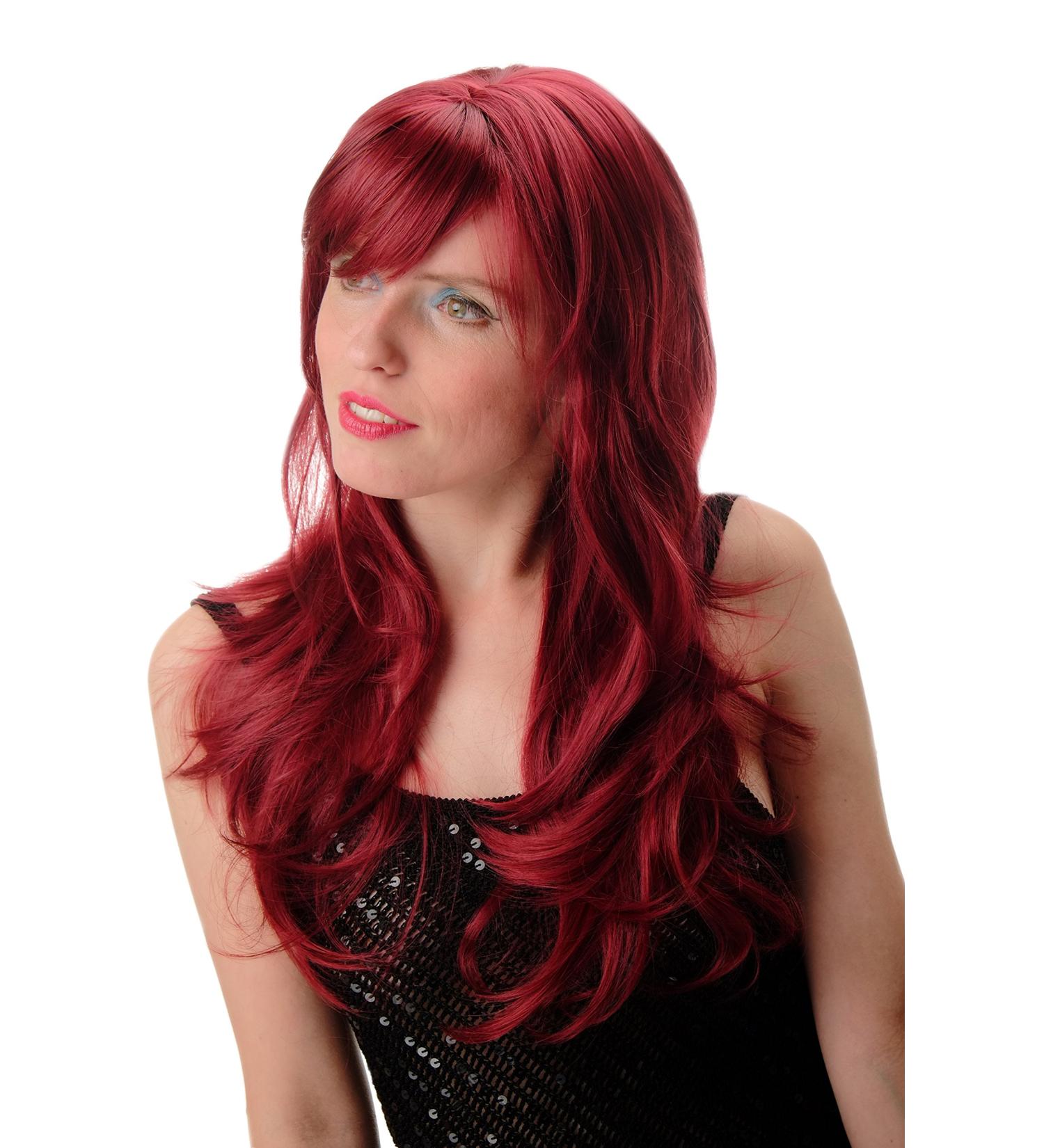 WIG ME UP GFW244A-39 Ladies Wig - Long Straight to Wavy Garnet Red 60cm with Jagged Parting Bangs | Shop Internationally! - Buy Online on GoSupps.com