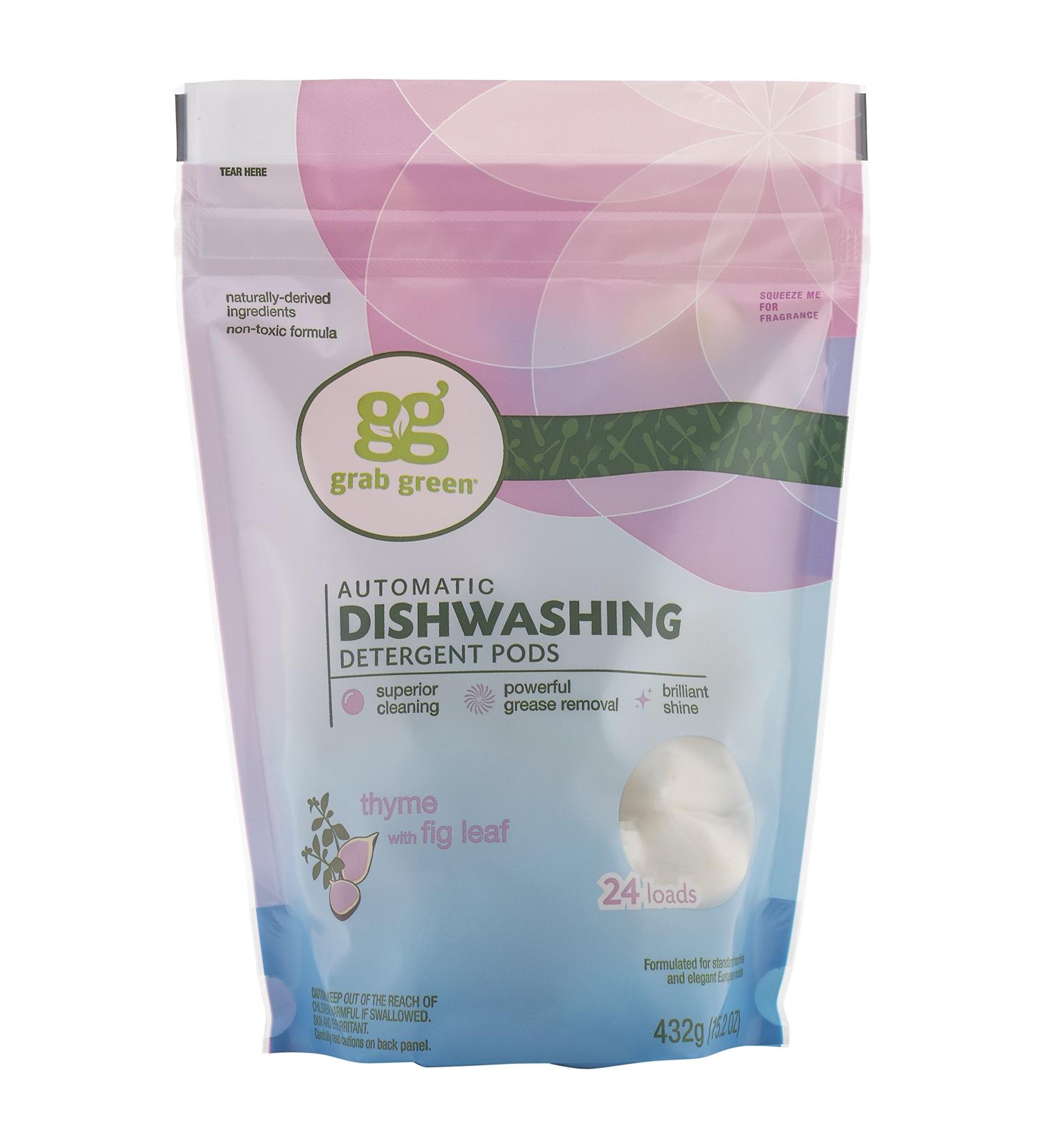 Grab Green Dishwashing Pods - 24 Count, Thyme Fig Leaf Scent, Plant-Based Grease Removal - Buy Online on GoSupps.com