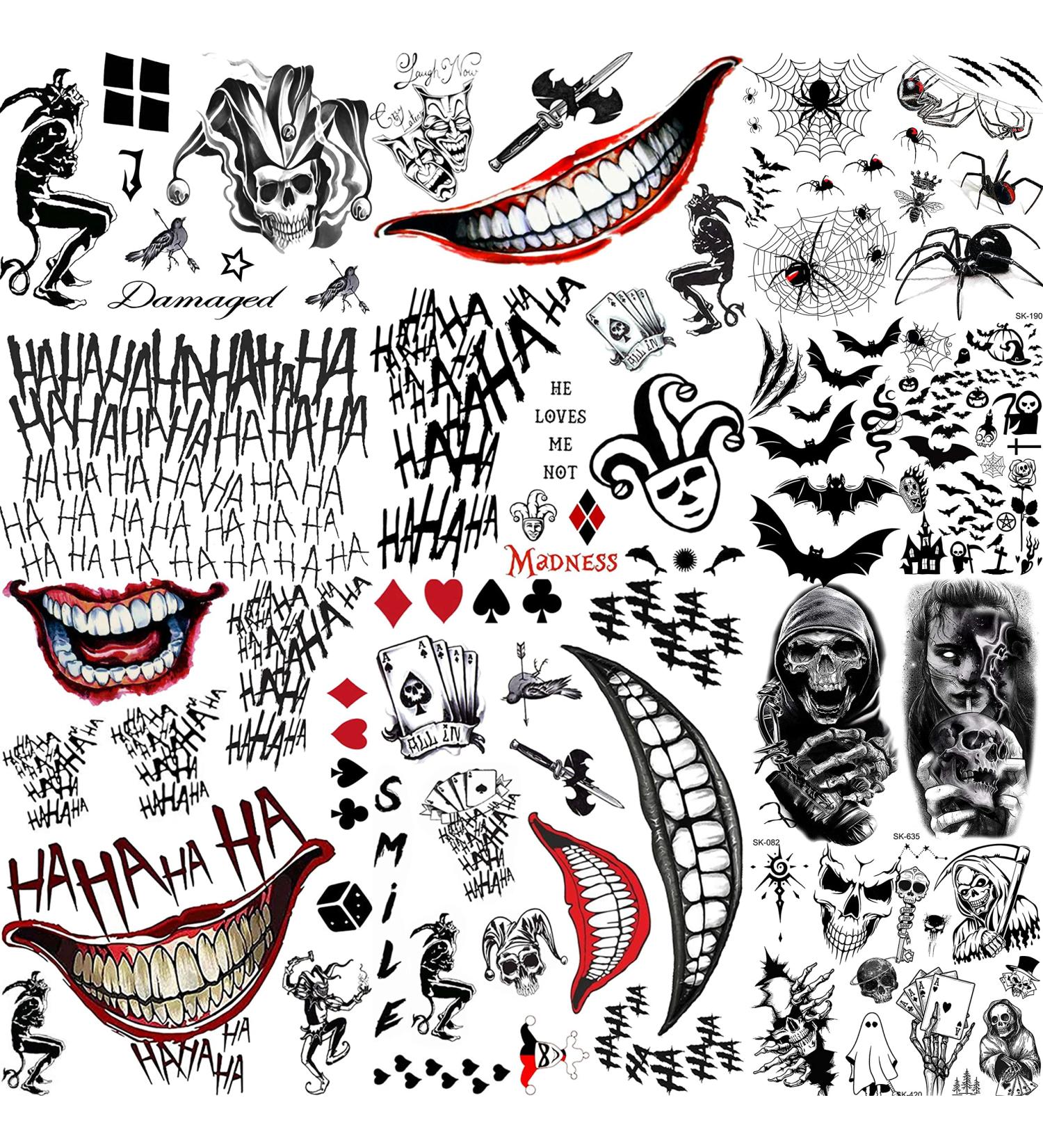Rejaski Joker Tattoos - 12 Sheets Suicide Squad & Halloween Face Makeup Kit - Fake Temporary Stickers - Buy Online on GoSupps.com