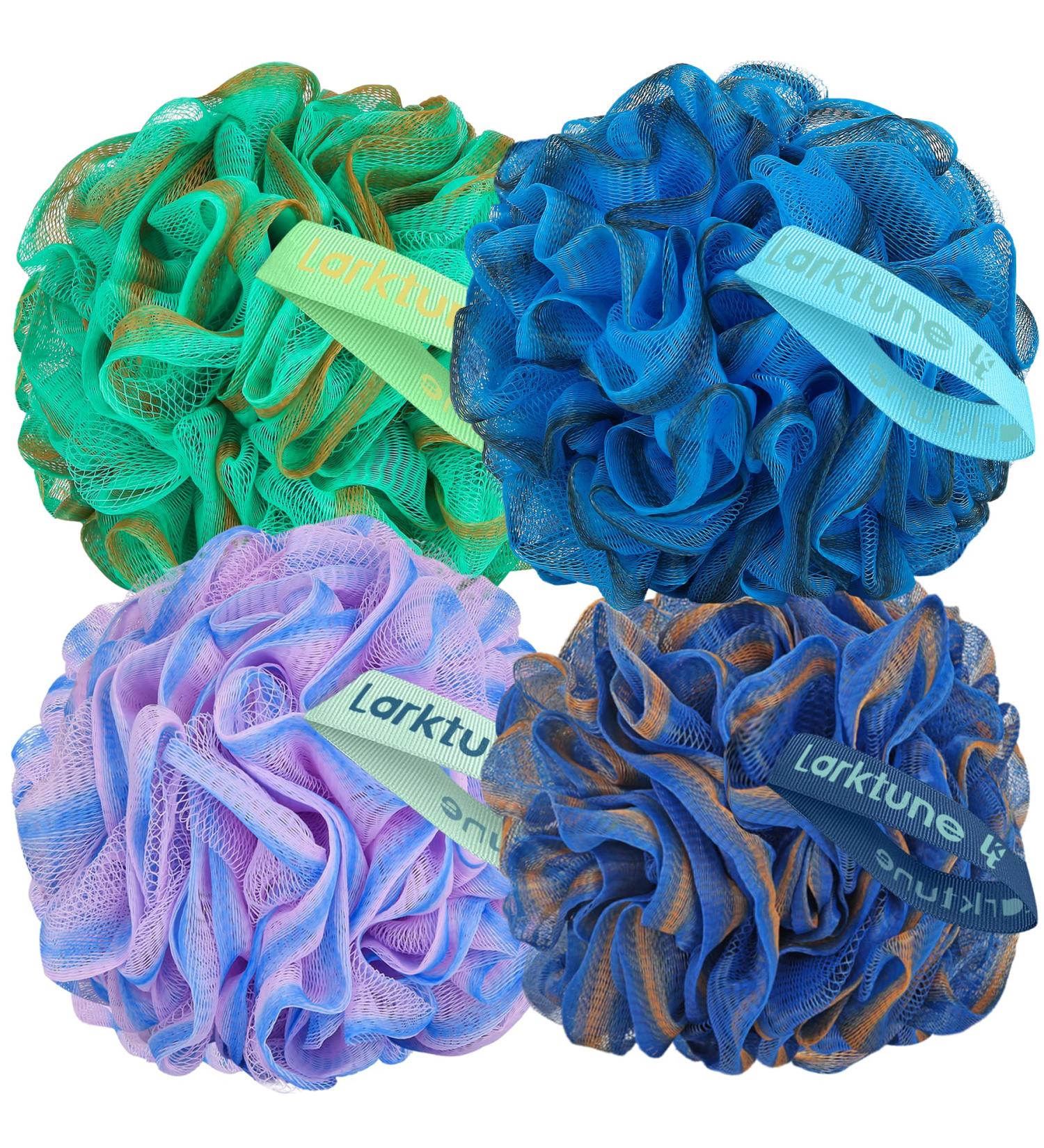 4 Pack Large Shower Loofah Bath Sponge 75g | Soft Nylon Mesh Puff for Men | Exfoliating Scrubber Pouf for Full Cleanse | Beauty Bathing Accessories in Blue-Turquoise - Buy Online on GoSupps.com