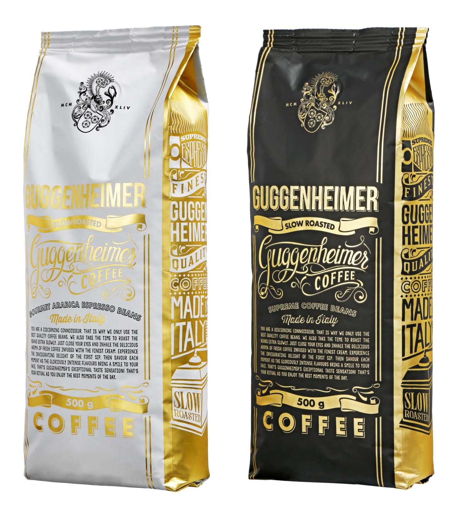 Guggenheimer Caf en Grain 1kg - Ensemble de D gustation - Cafe Supreme 500 g + Caf Arabica Gourmet 500 g - Caf Grains pour Machines Automatiques - Buy Online on GoSupps.com