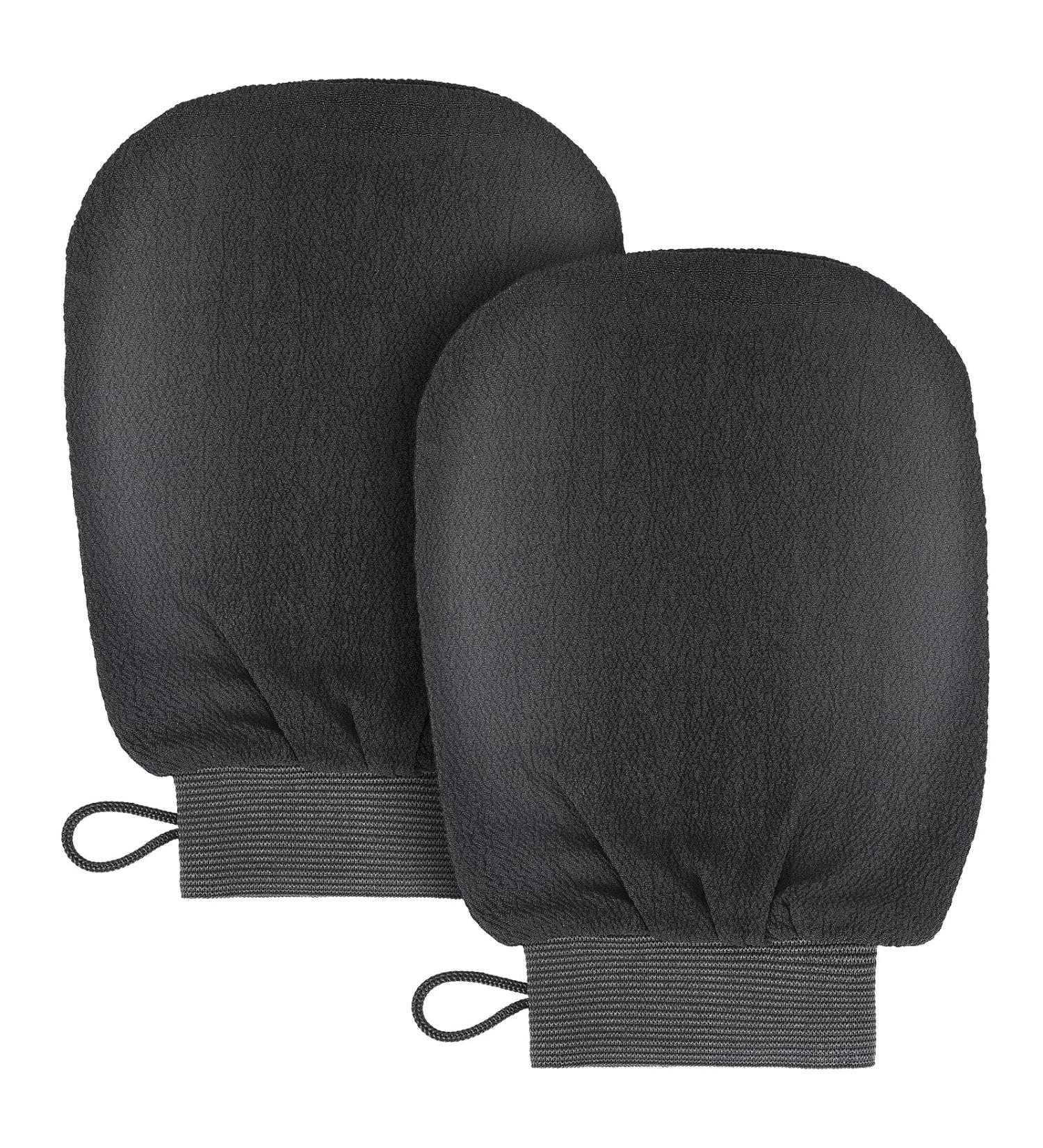 Sibba 2Pcs Korean Exfoliating Gloves Body Scrub Exfoliating Mitts Scrubber Deep Exfoliator Shower Glove Washcloth Spa Exfoliator Bath Sponge Loofah Remove Dead Skin Callus Fake Tan (Black) 2pcs black - Buy Online on GoSupps.com