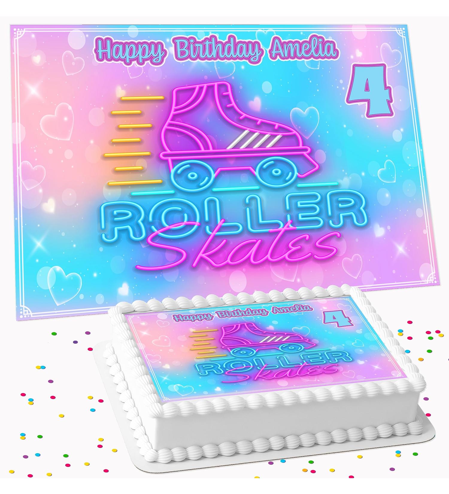ROLLER SKATE BIRTHDAY PERSONALISED ICING EDIBLE COSTCO CAKE TOPPER R5-C03 - Buy Online on GoSupps.com