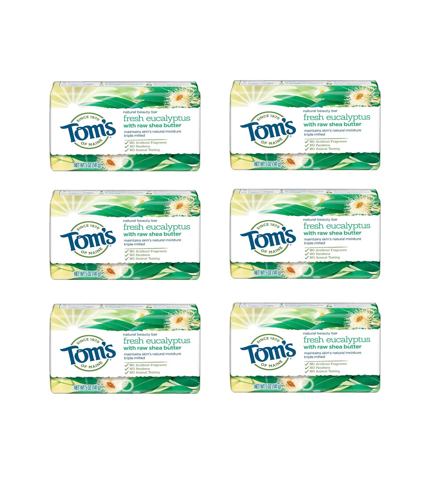 Tom's of Maine Eucalyptus Soap Bar 6-Pack - Natural Shea Butter 5 oz | Fresh & Eco-Friendly - Buy Online on GoSupps.com