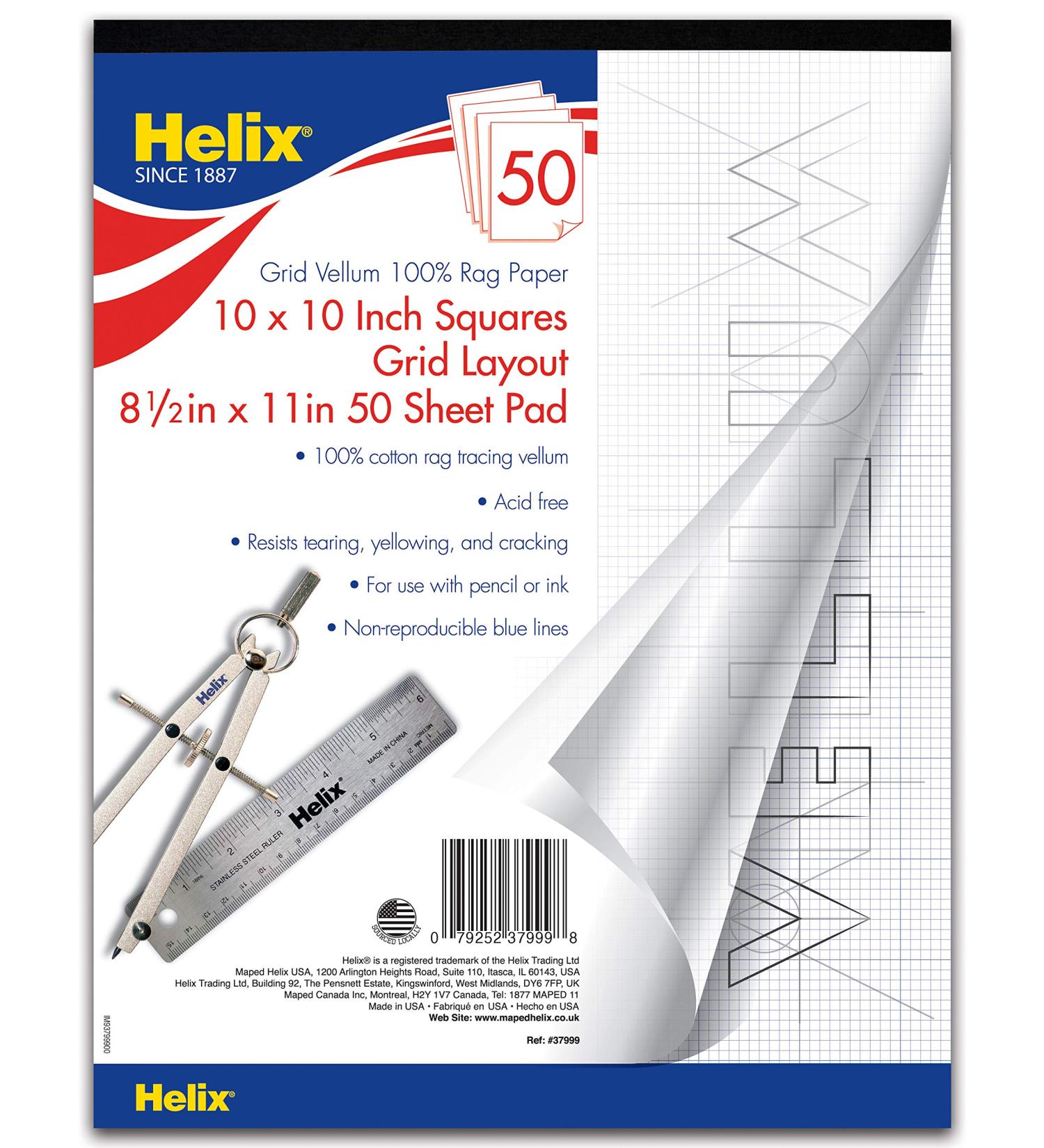 Helix Grid Vellum Paper Pad (HLX37999) - 10 x 10 Grid Design - Buy Online on GoSupps.com