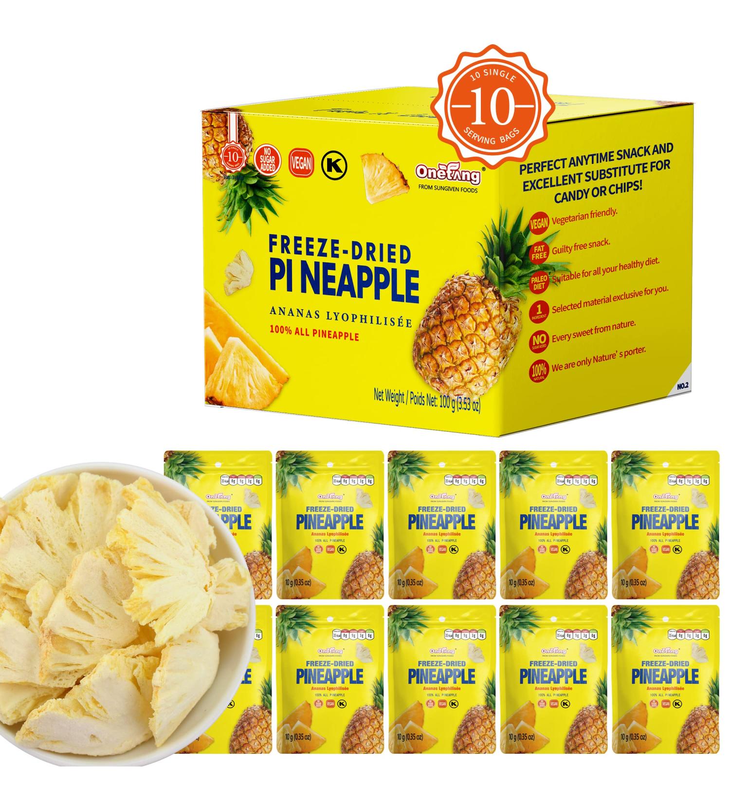 ONETANG Freeze-Dried Fruit Pineapple Chips 10 Pack - Non GMO, Kosher, Gluten-Free, Vegan, Healthy Snack - 0.35 oz Single-Serve Packs for Holiday Gifts - Buy Online on GoSupps.com