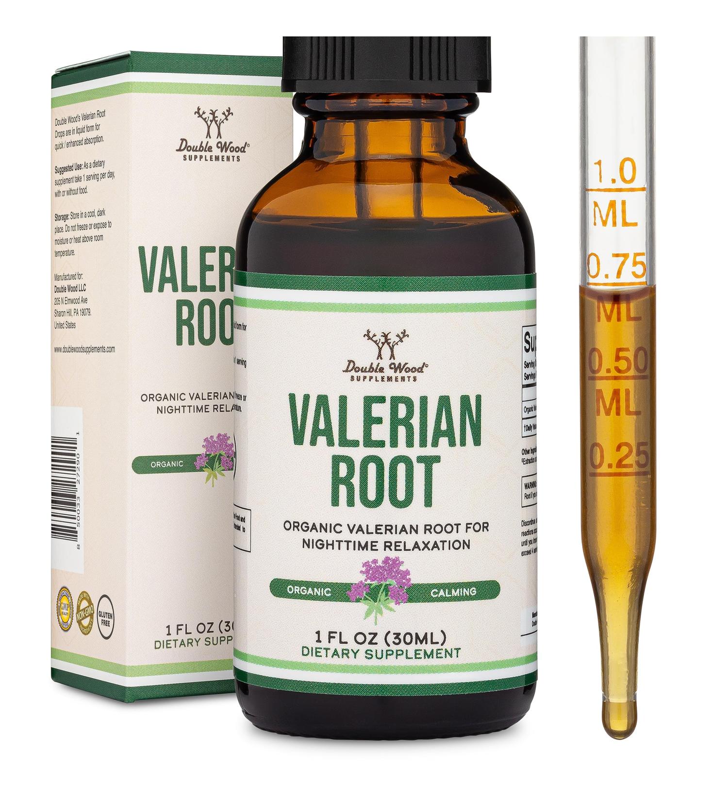 Valerian Root Drops for Sleep - Organic Valerian Root Tincture Extract 168mg - 1 FL OZ 30 Servings (Better Absorbed Than Capsules Enhances Valerian Root Tea) for Relaxation and Calm by Double Wood - Buy Online on GoSupps.com