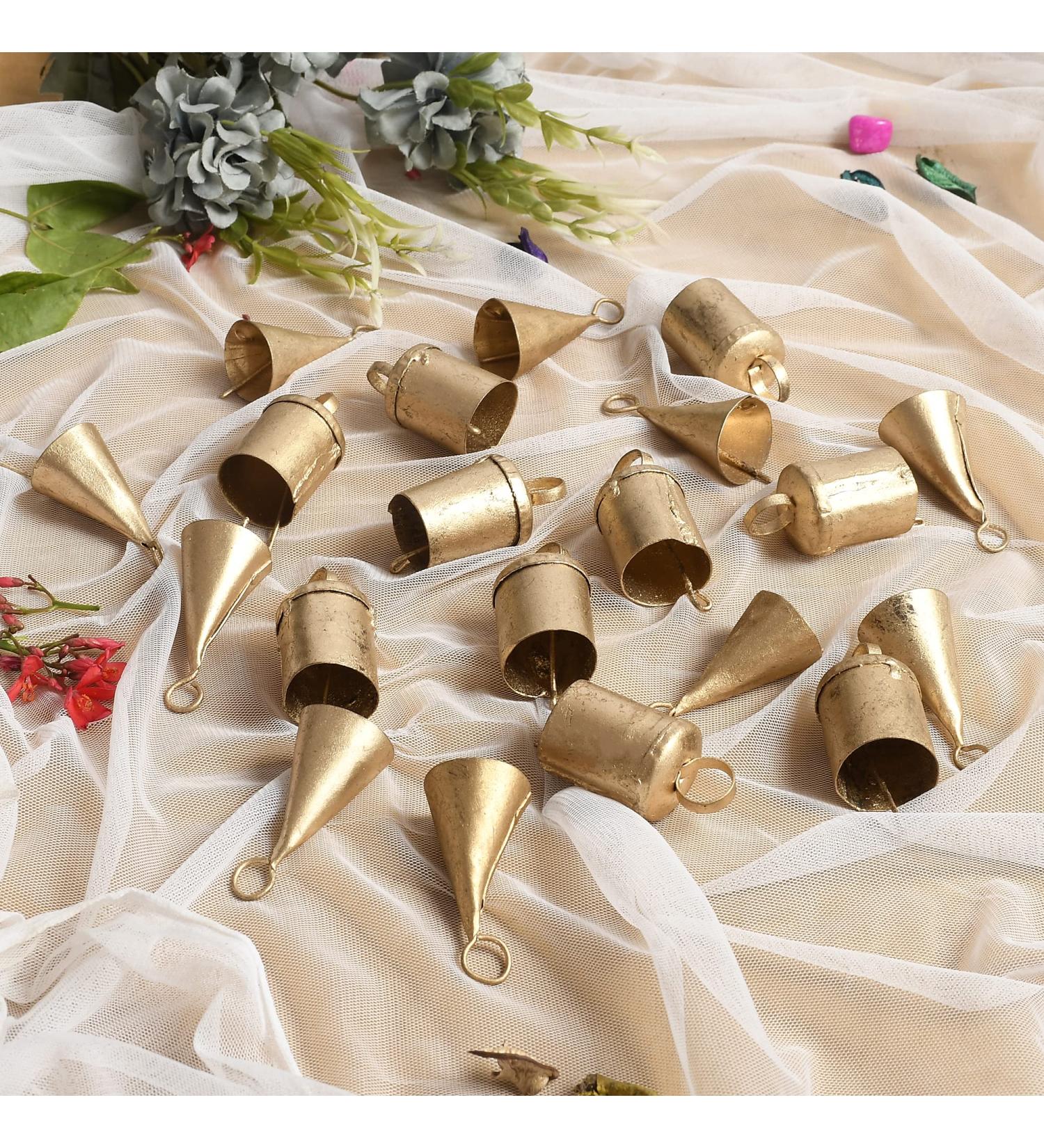 Small Barn Bells Set - 20 Distinctive Rustic Golden Christmas Jingle Bells for Home Decor | Krati Exports - Buy Online on GoSupps.com