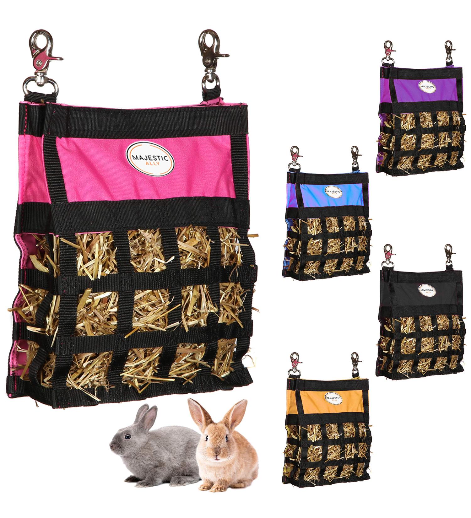 Majestic Ally Guinea Pig Hay Feeder Rabbit Hay Feeder Premium Quality Highly Durable Nylon Three Side Open Slow Feed Hay Bag for Small Animals 5 Lovely Colors (Pink) - Buy Online on GoSupps.com