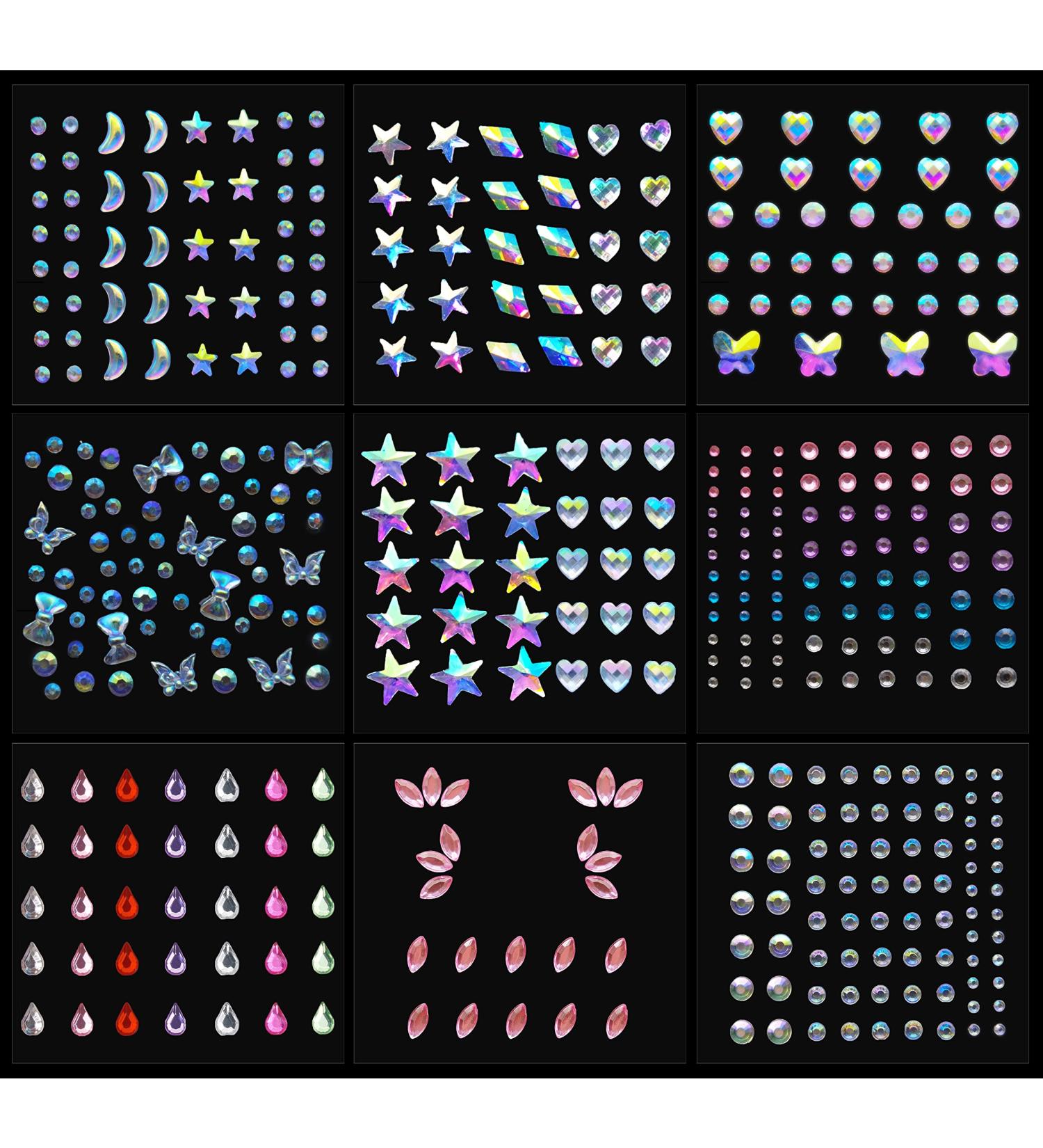 9 Sheets Eye Body Face Gems - Self-Adhesive Rhinestone Stickers for Festival Makeup & Nail Art - Buy Online on GoSupps.com
